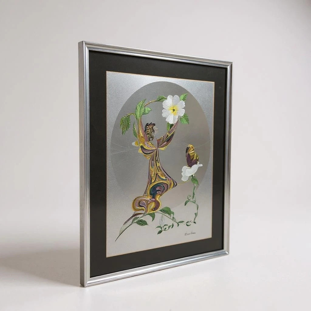 Mid Century Modern Michelle Emblem Poppy Fairy Foil Art Painting