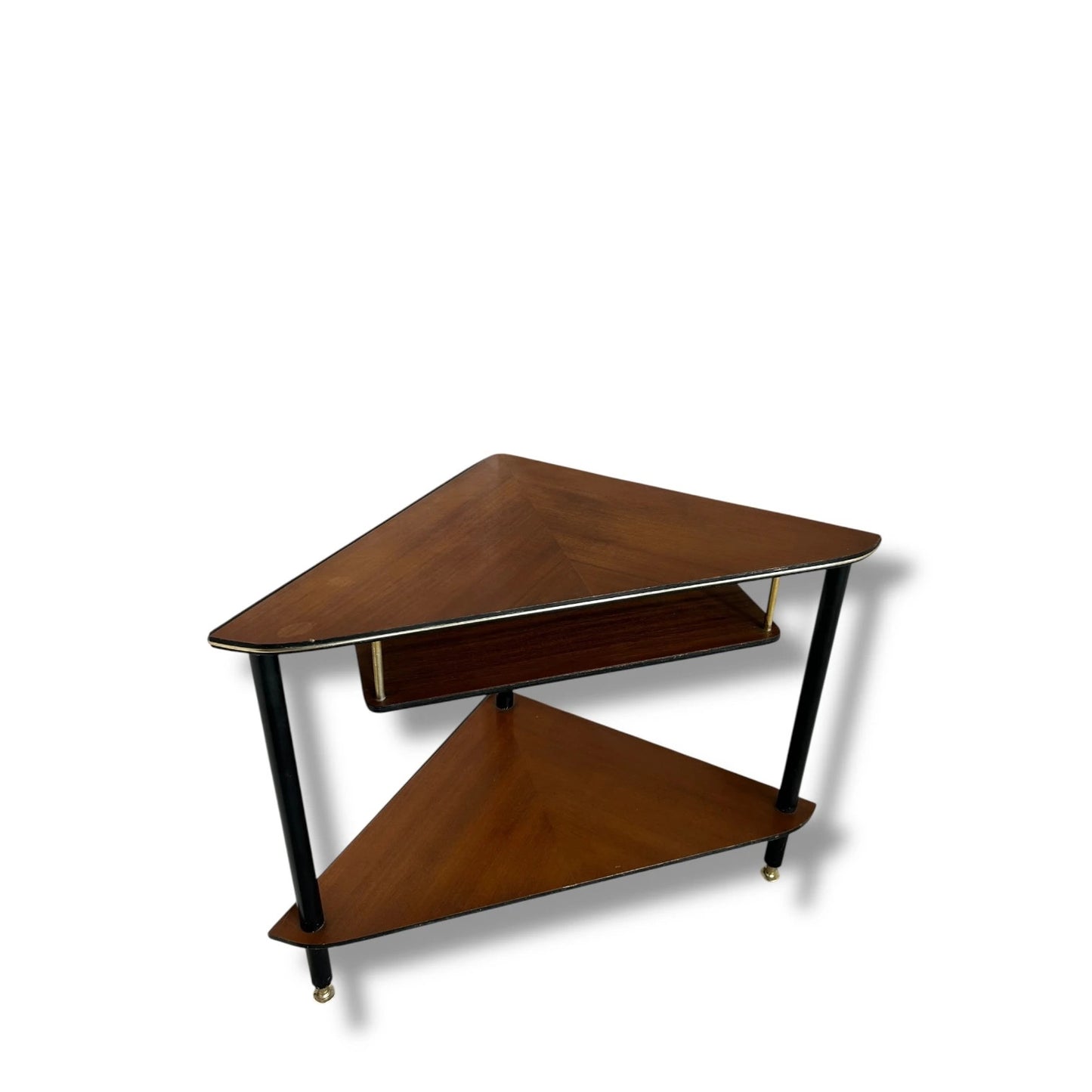 Mid Century Modern Formica and Teak Triangular Corner Shelf Unit