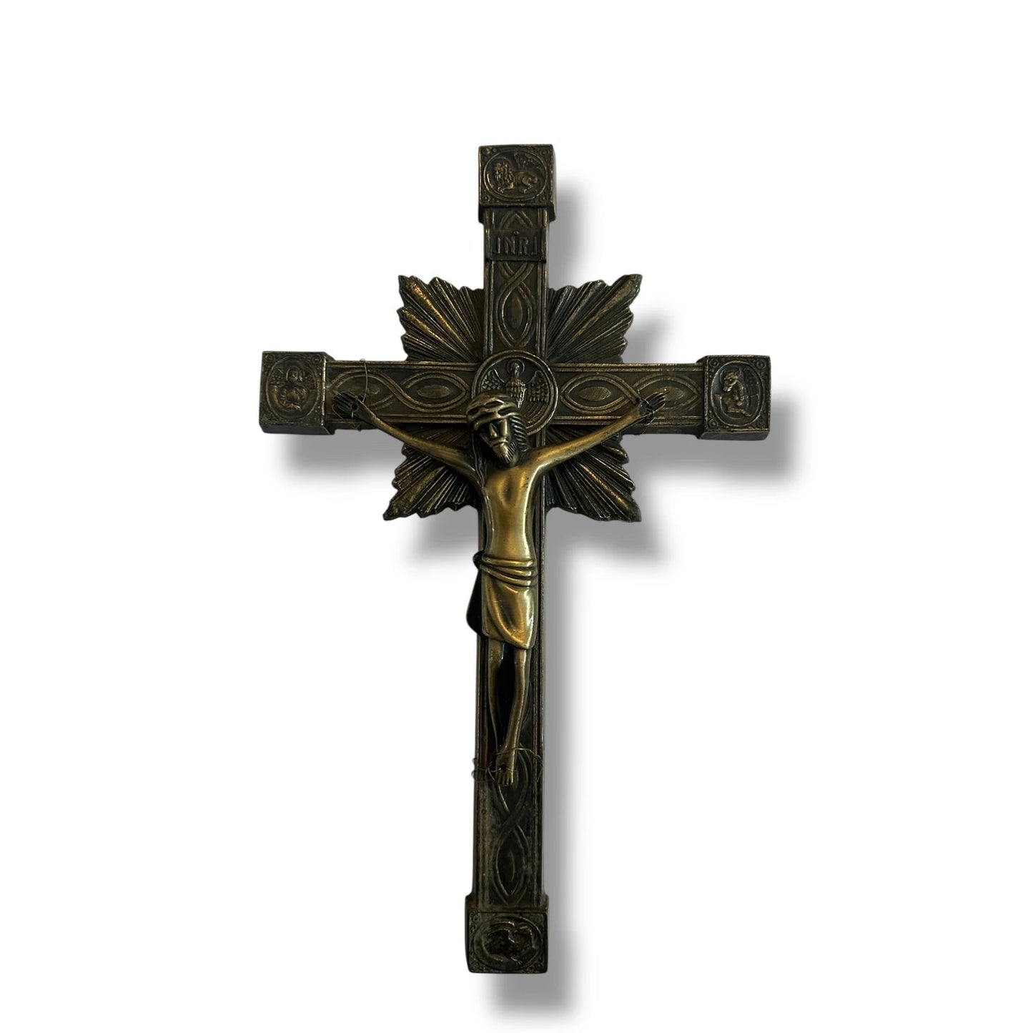 Vintage 1950s French Brass Crucifix | Art Deco Jesus Christ Wall Cross