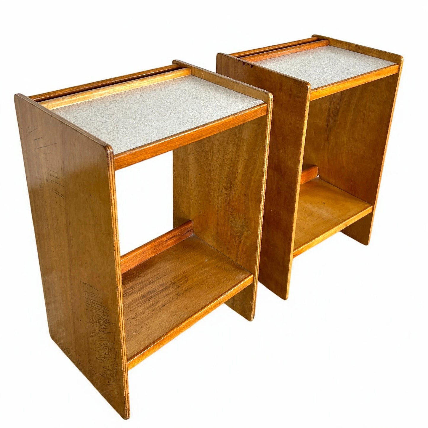 Mid Century Modern Remploy Military Teak and Formica Bedside Tables