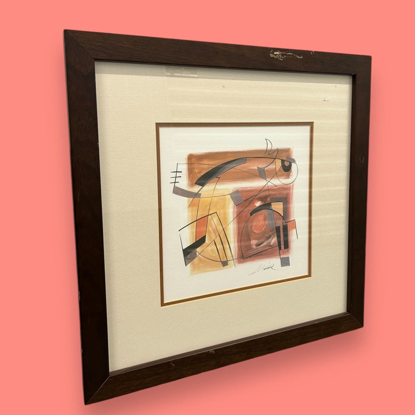 Vintage 1980s Alfred A Gockel Abstract Framed Art Lithograph