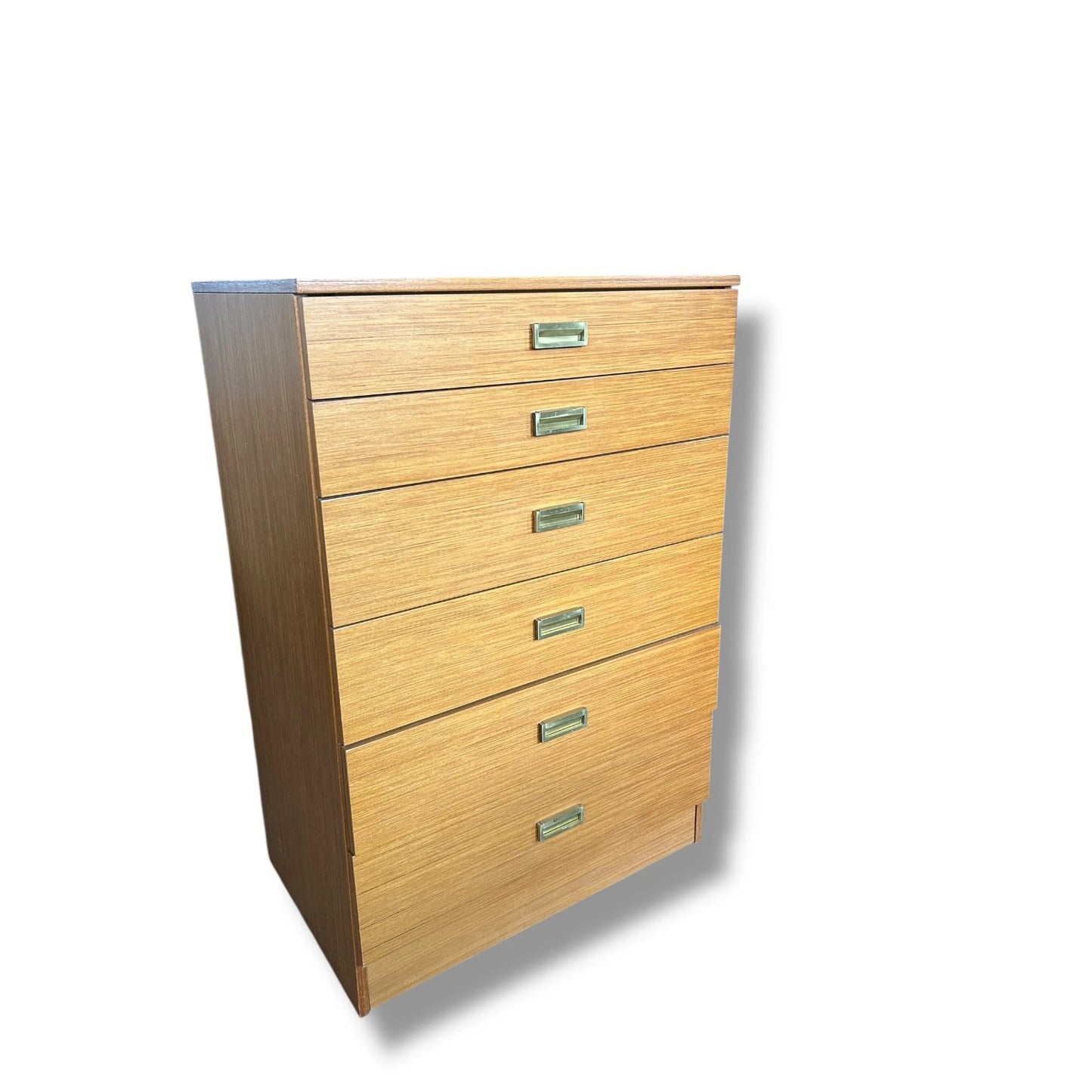 Mid Century Modern Teak Formica Tallboy Chest of Drawers