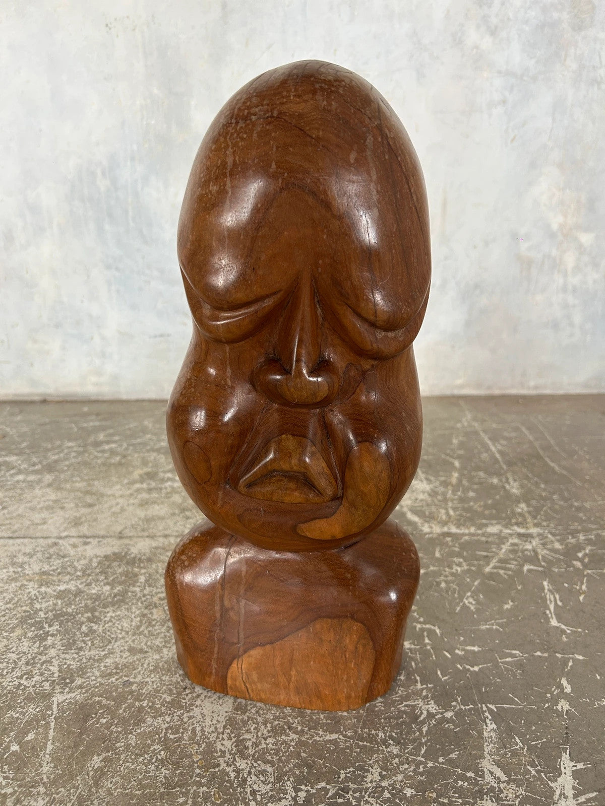 Mid Century Modern Carved Walnut Wood Maui Tiki Sculpture