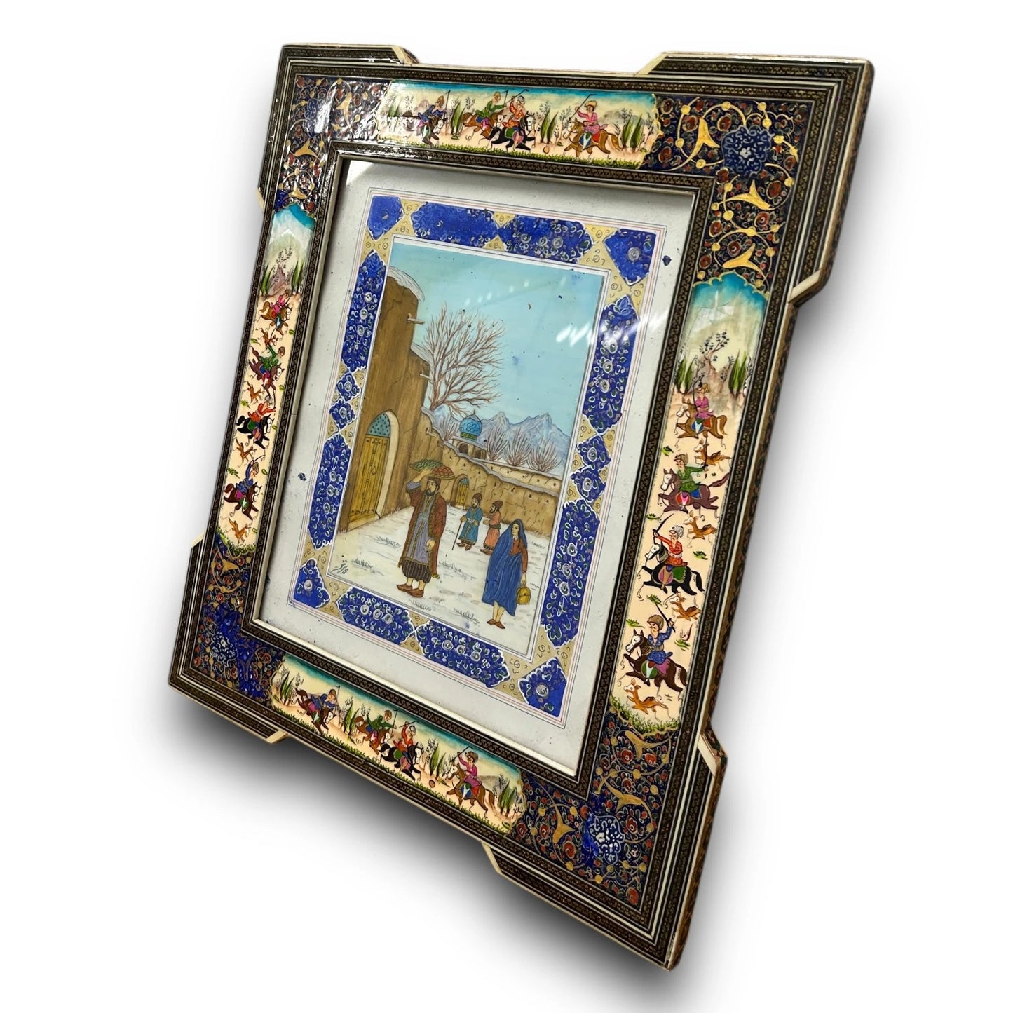 Vintage 1950s Persian Khatam Mosaic Art Watercolour Painting