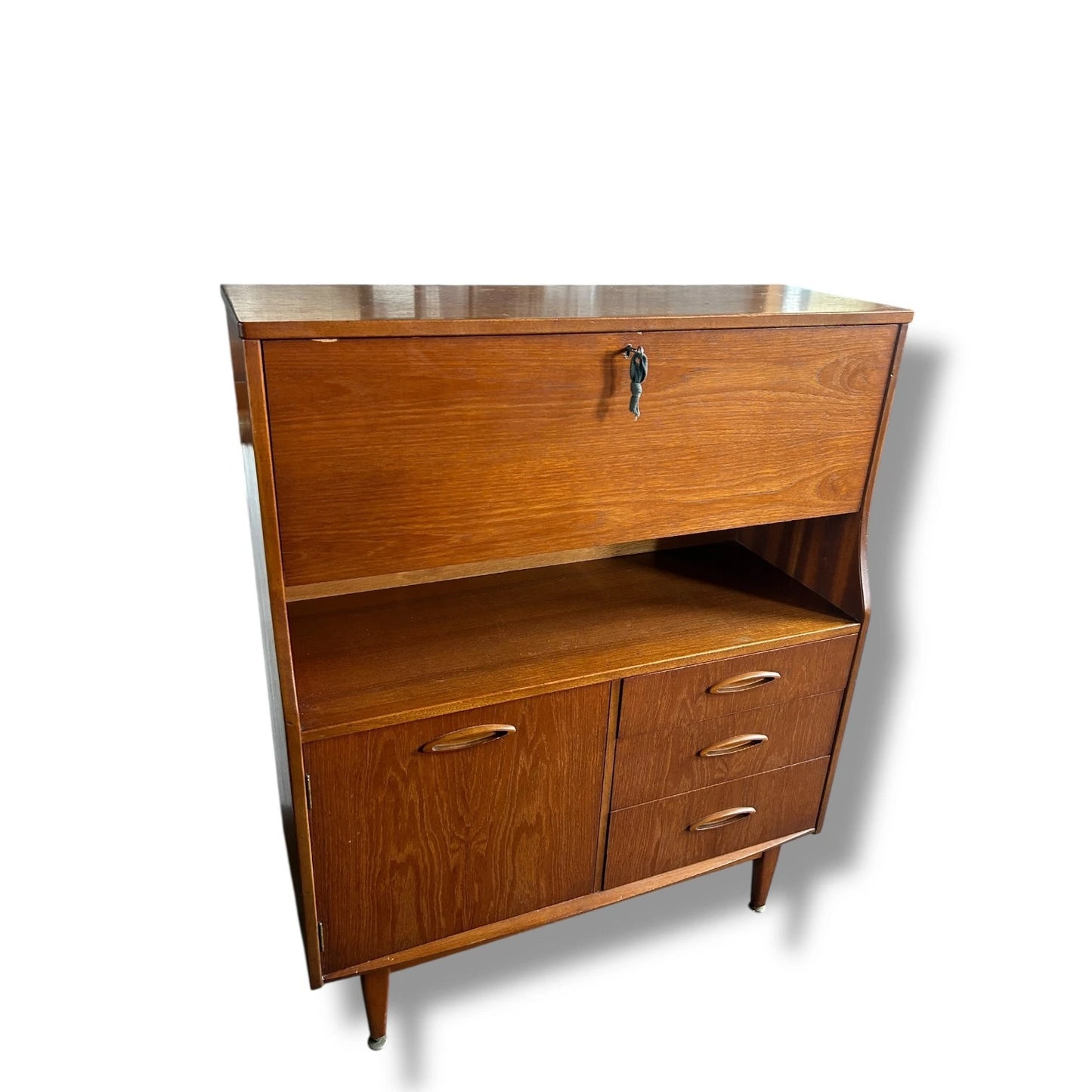 Vintage Mid-Century Jentique Teak Bureau Writing Desk Cabinet