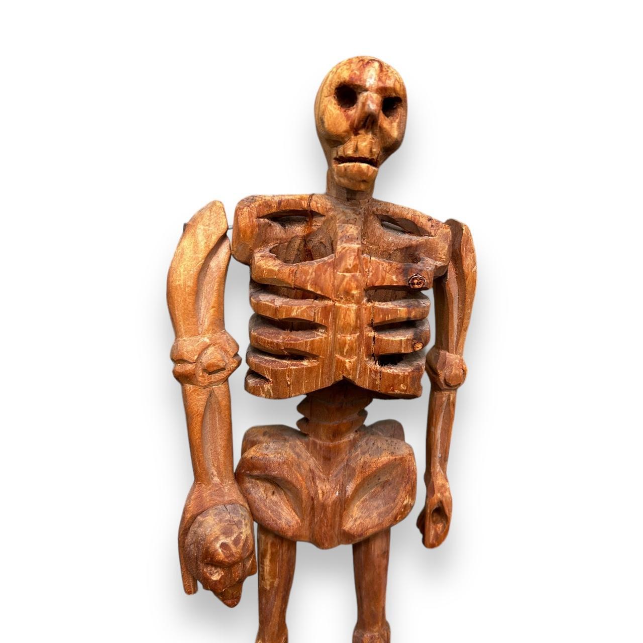 Mid Century Carved Wood Skeleton Sculpture