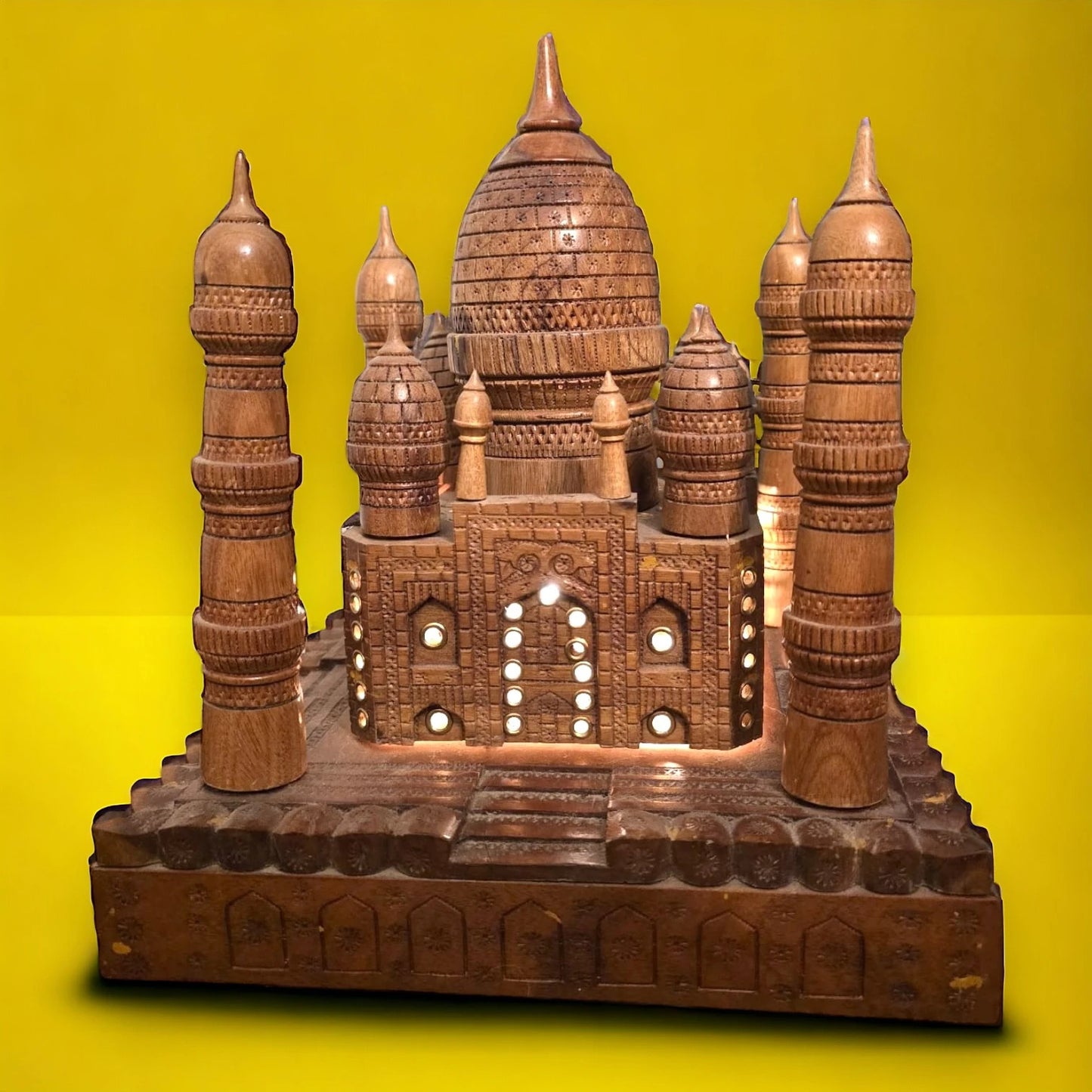 Vintage 1980s Wooden Taj Mahal Light Up Model