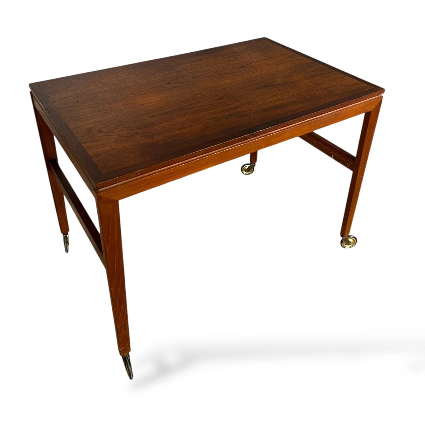 Vintage Danish Teak Drinks Trolley on Brass Castors – Mid Century Bar Cart