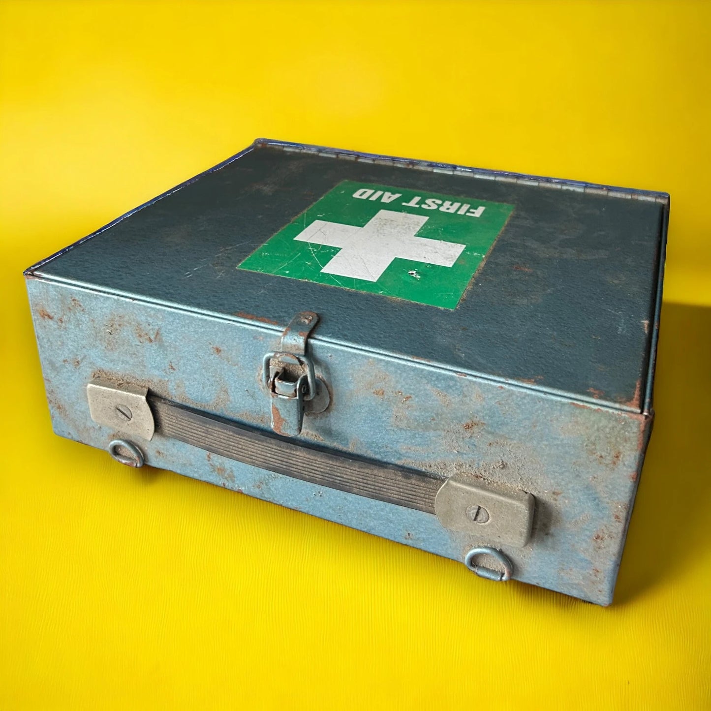 Vintage 1980s First Aid Metal Tin Box