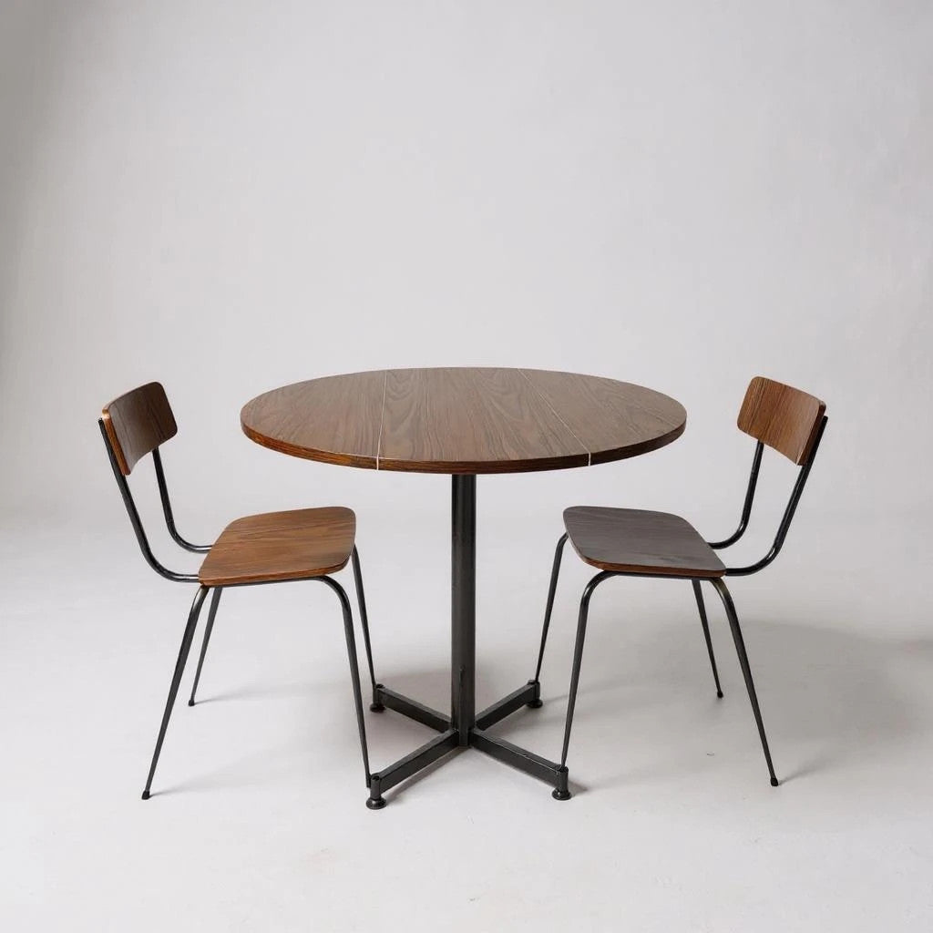 Vintage Drop Leaf Table & Chairs – Brown & Cream Formica Space Saving Dining Set