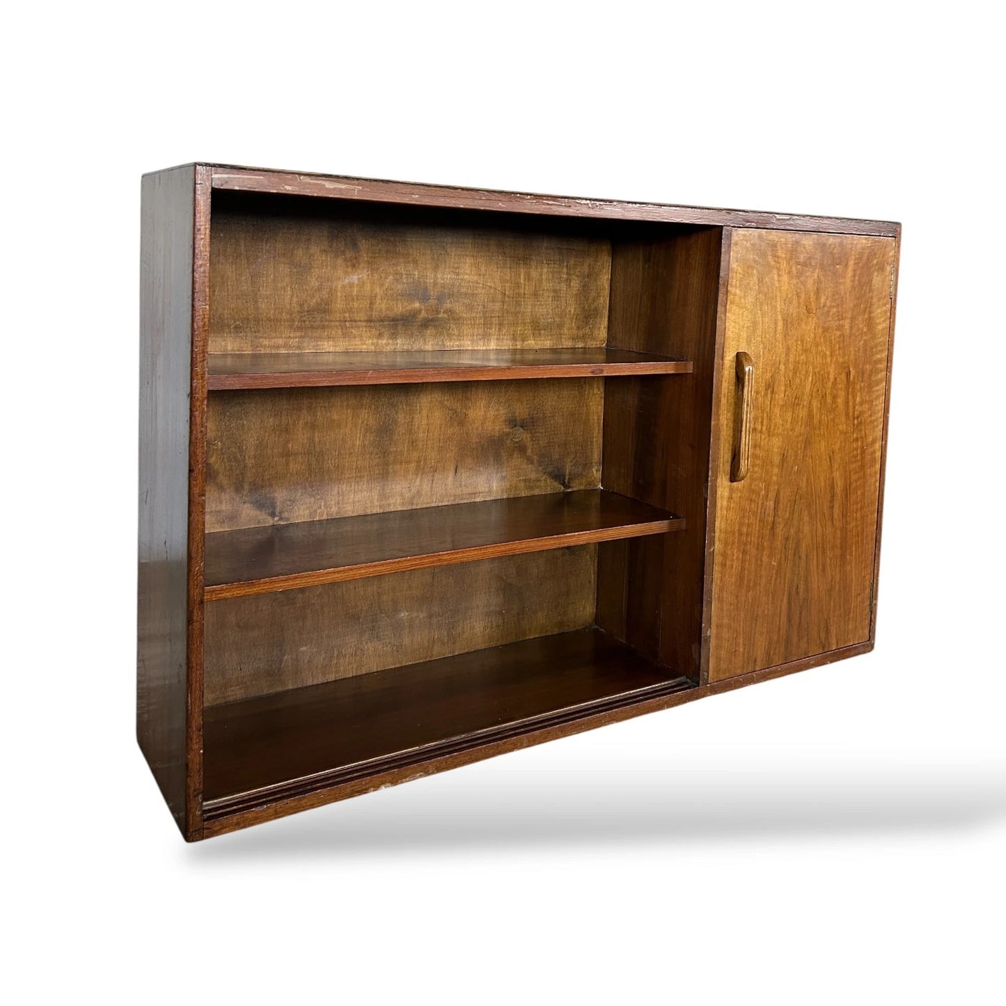 Mid Century Walnut Bookcase with Cupboard – Vintage Bookshelf Storage Cabinet