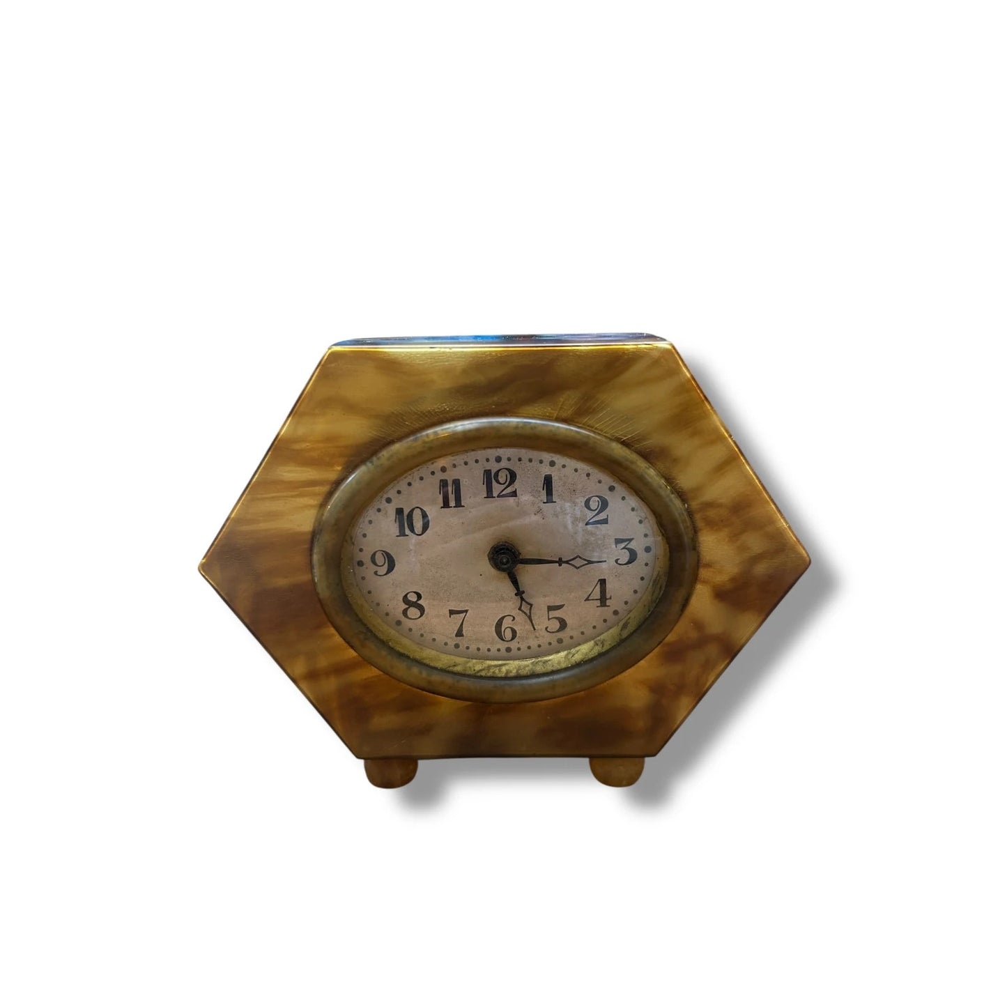 Vintage Art Deco Bakelite Tortoiseshell Octagonal Clock