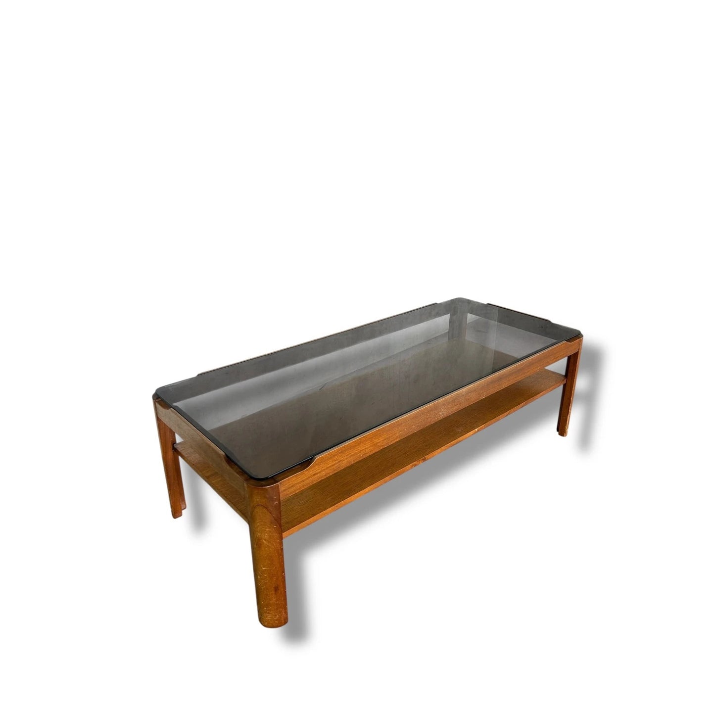 Mid Century Modern Myers Smoked Glass and Teak Coffee Table