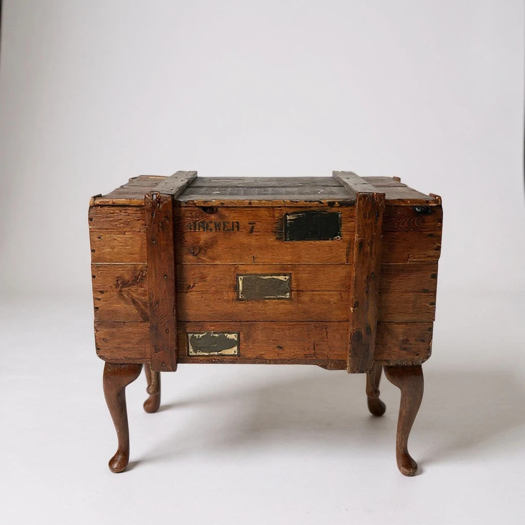 Furniture Frankenstein WWII Military Chest Table | Upcycled World War II Wooden Crate with Queen Anne Cabriole Legs