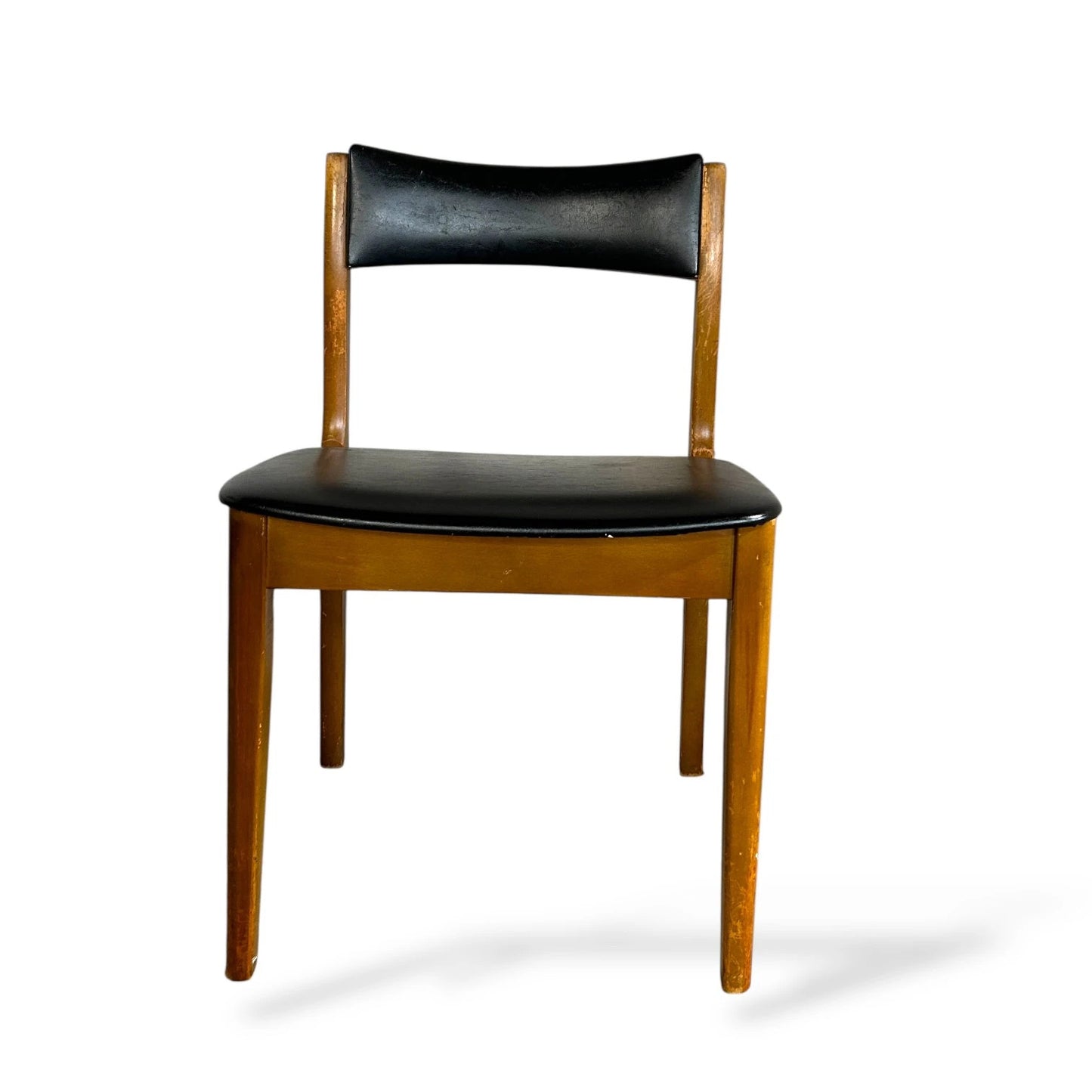Mid Century Teak Dining Chairs – Set of 2 Vintage Black Vinyl Chairs