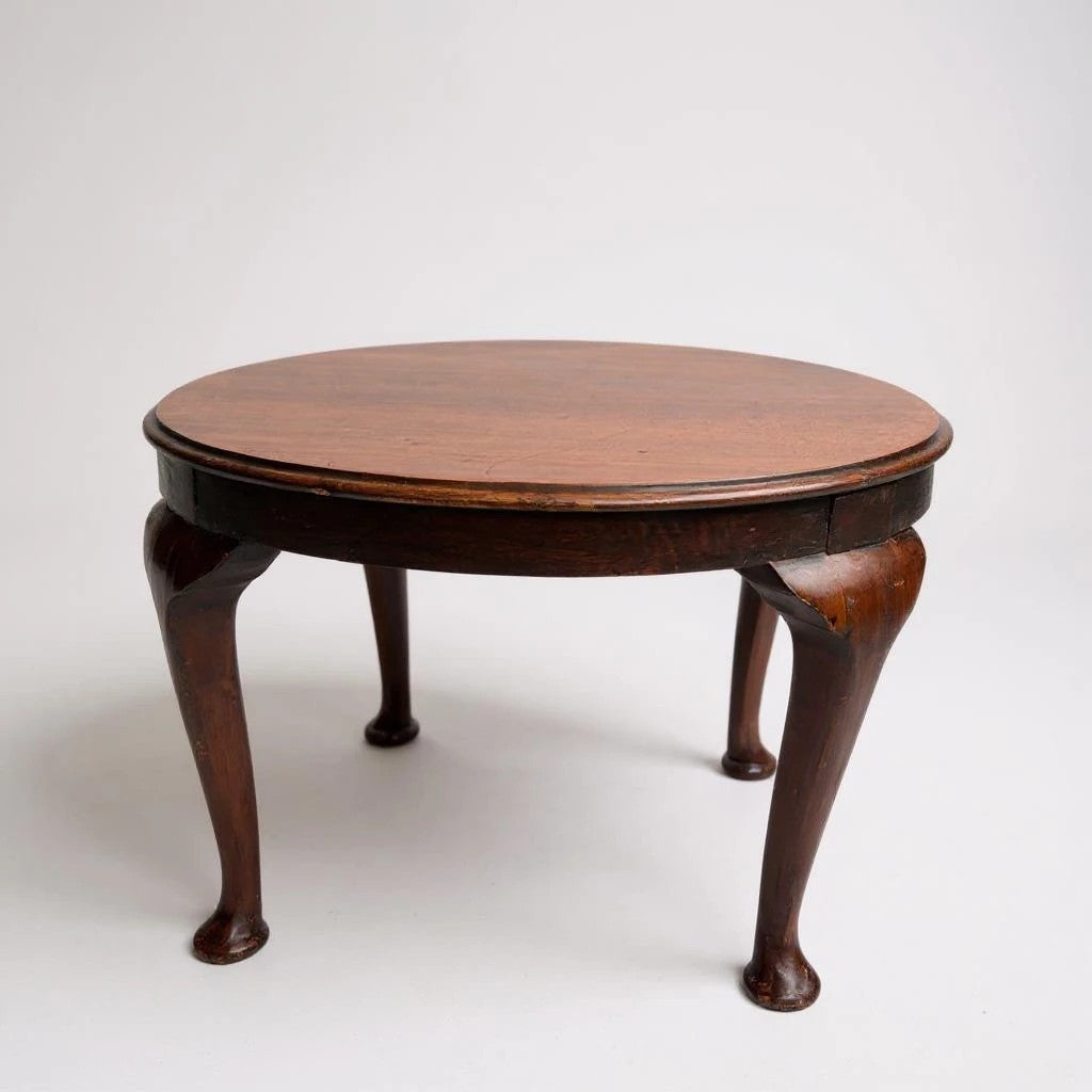 Vintage Queen Anne Style Round Coffee Table – Mahogany Cabriole Leg Low Table