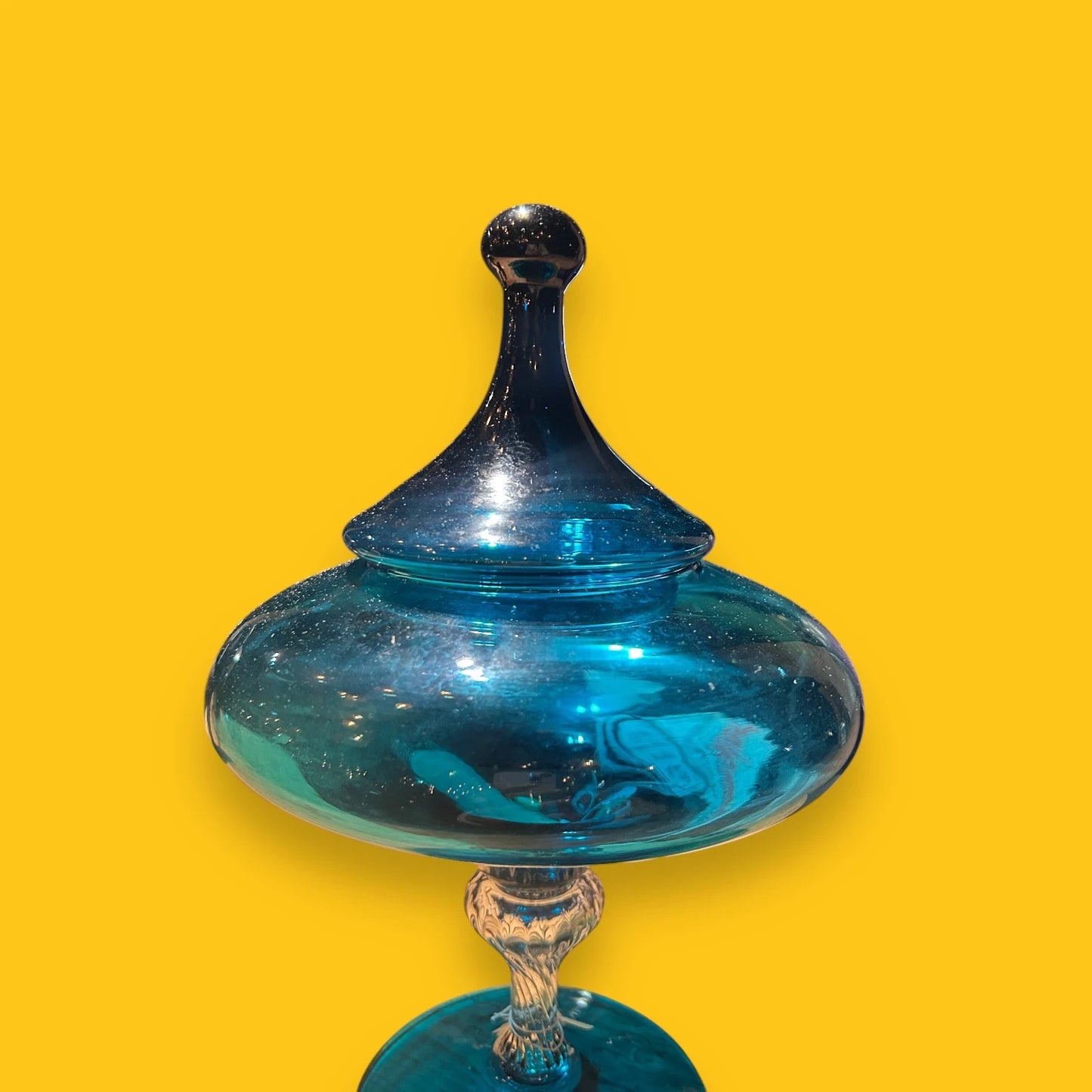 Mid century Italian empoli blue glass jar