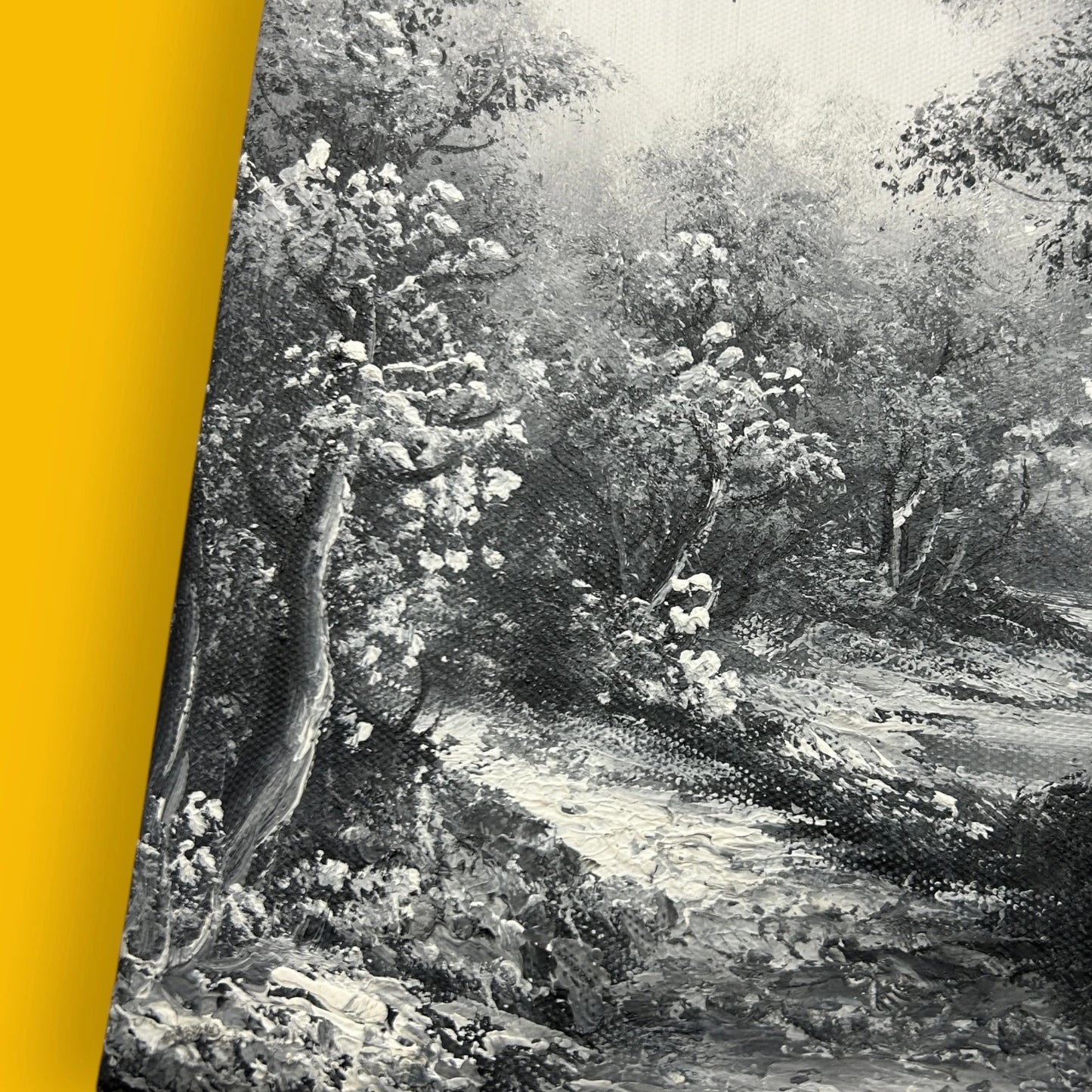 Mid Century Black and White Nature Oil Painting
