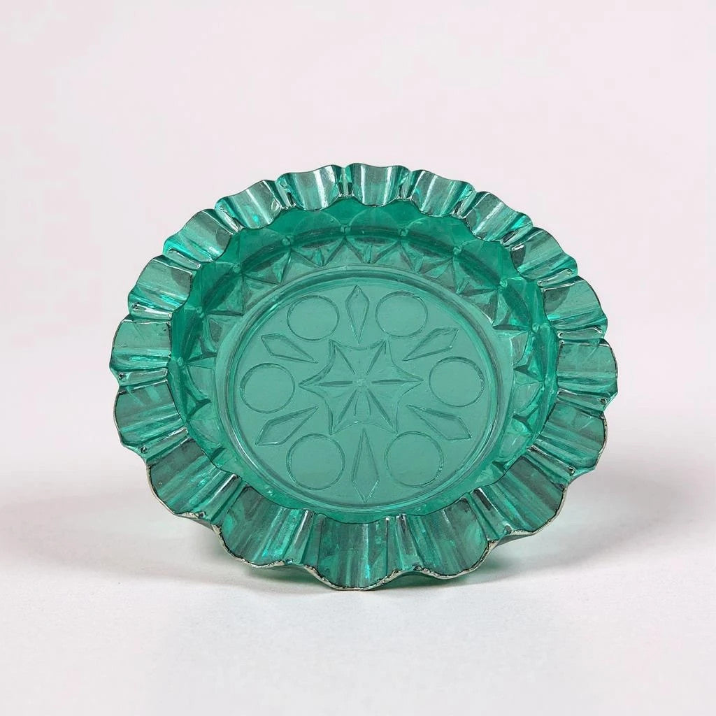 Mid Century Modern Green Glass Ashtray