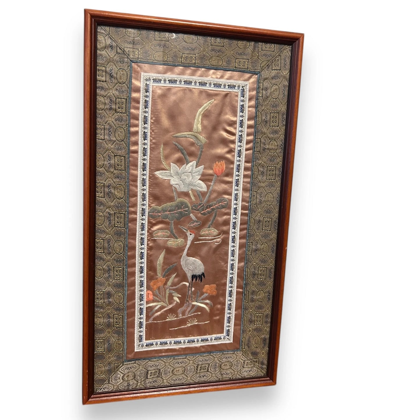 Vintage 1960s Chinese Silk Woven Framed Tapestry