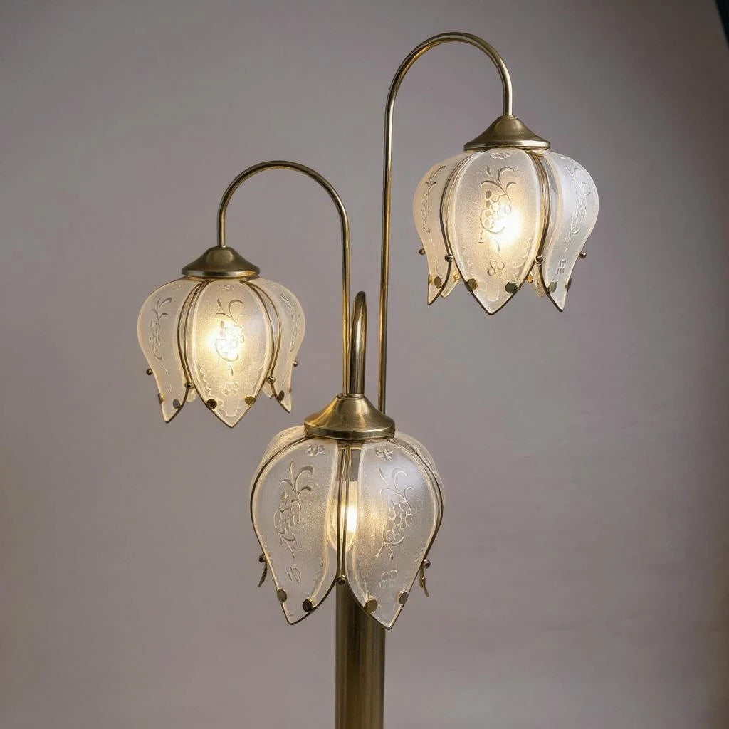 Vintage Hollywood Regency Brass Lotus Flower Floor Lamp