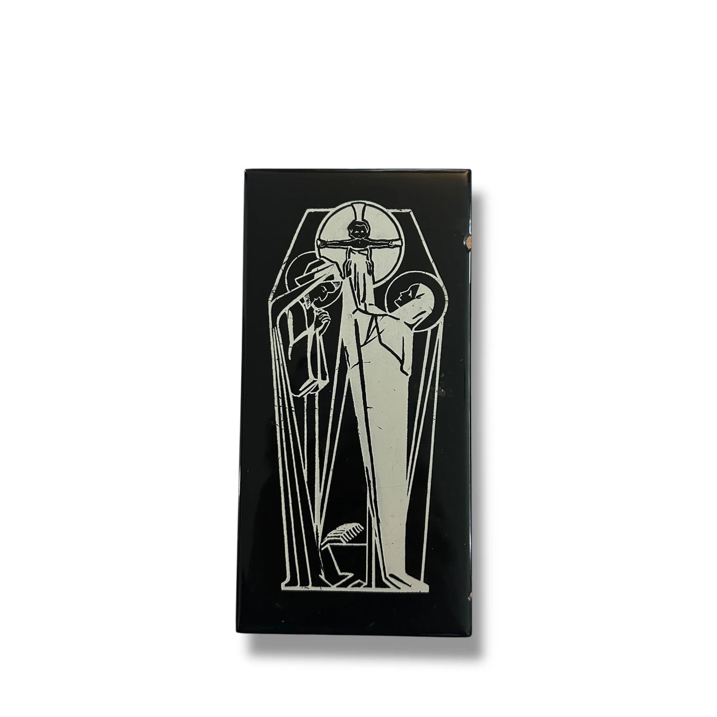Mid Century Modern Religious Enamel Plaque | Abstract Crucifixion Scene
