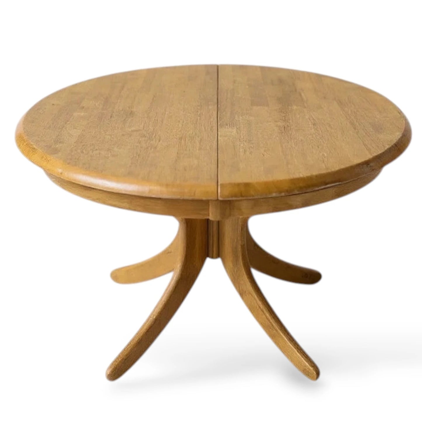 Mid Century Modern Vintage Blonde Wood Extending Pedestal Round Dining Table