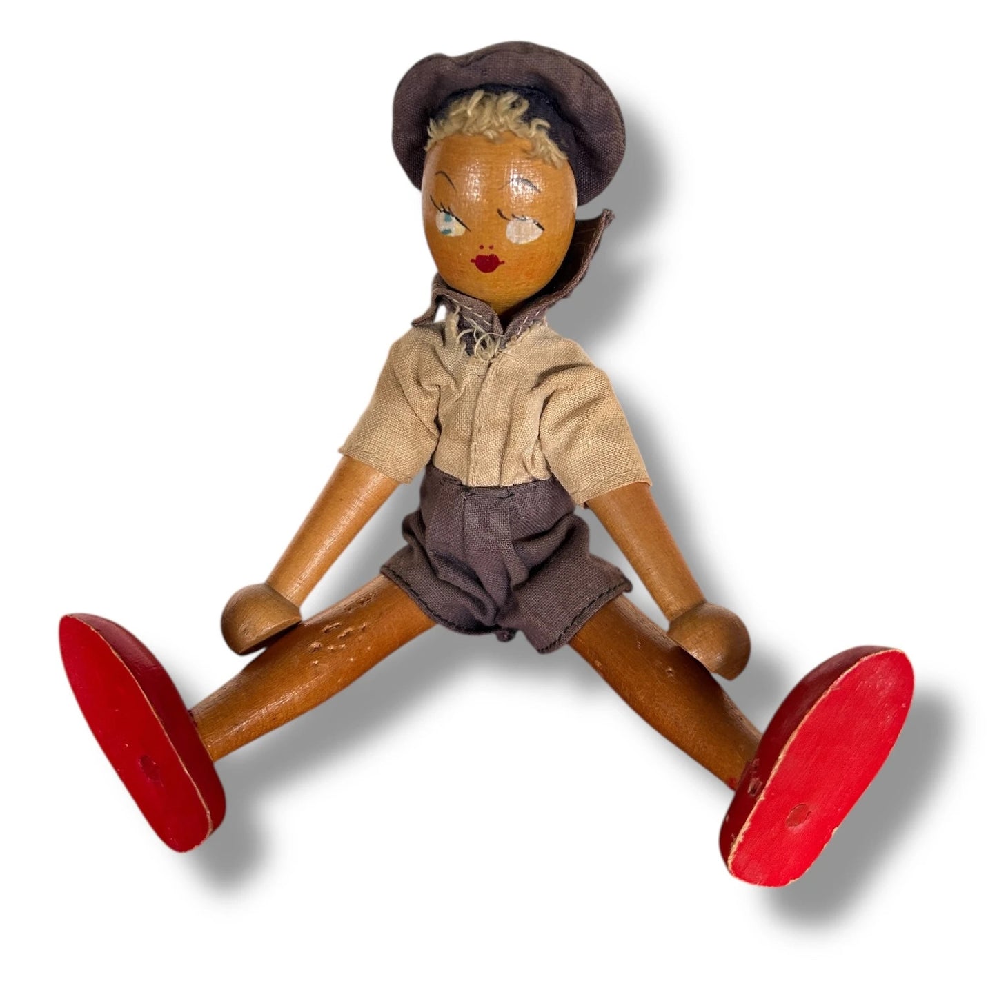 Mid Century Modern Carved Wood Polish Peg Doll Collectable