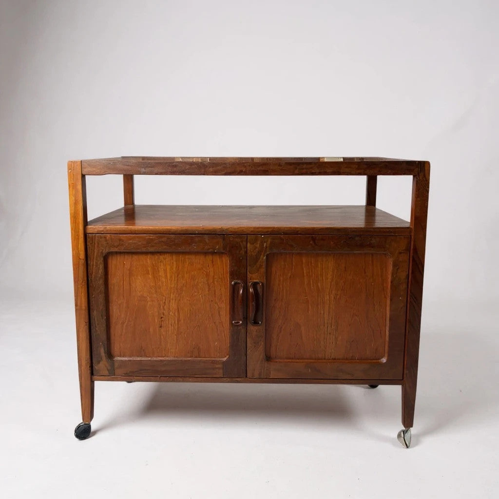 Mid Century G Plan Drinks Cabinet Trolley – Vintage Bar Cart with Black Sliding Top