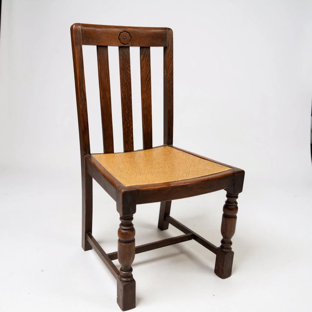 Pair of Vintage Oak Dining Chairs Yellow Leatherette Seats