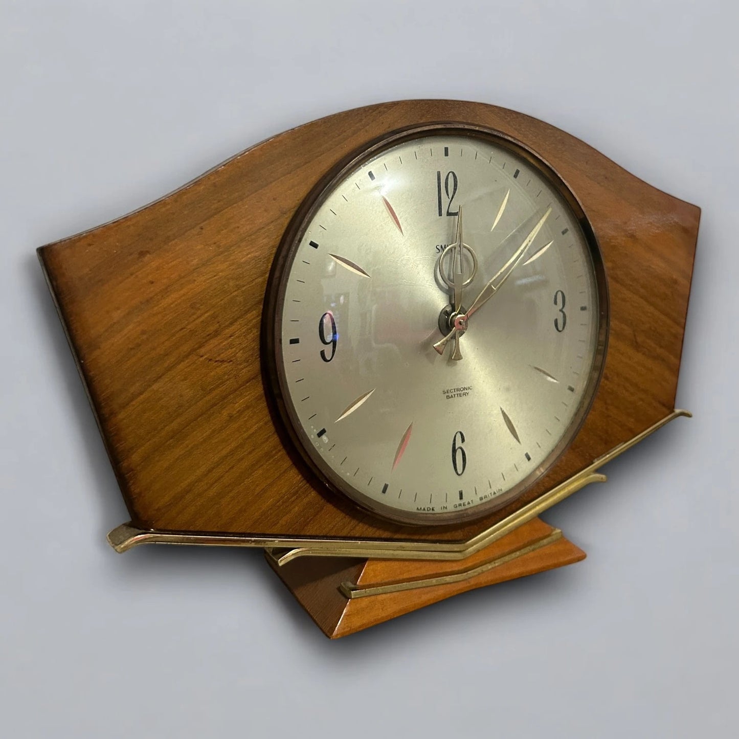 Mid Century Teak and Brass Smiths Table Clock