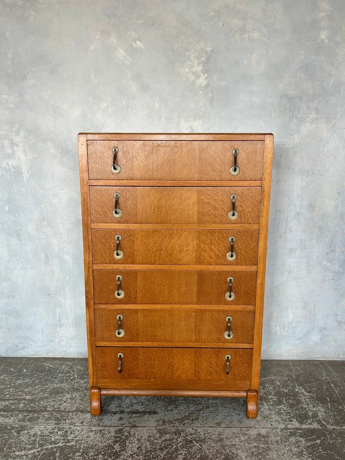 Mid Century Modern Oak Wood Tallboy Chest of Drawers