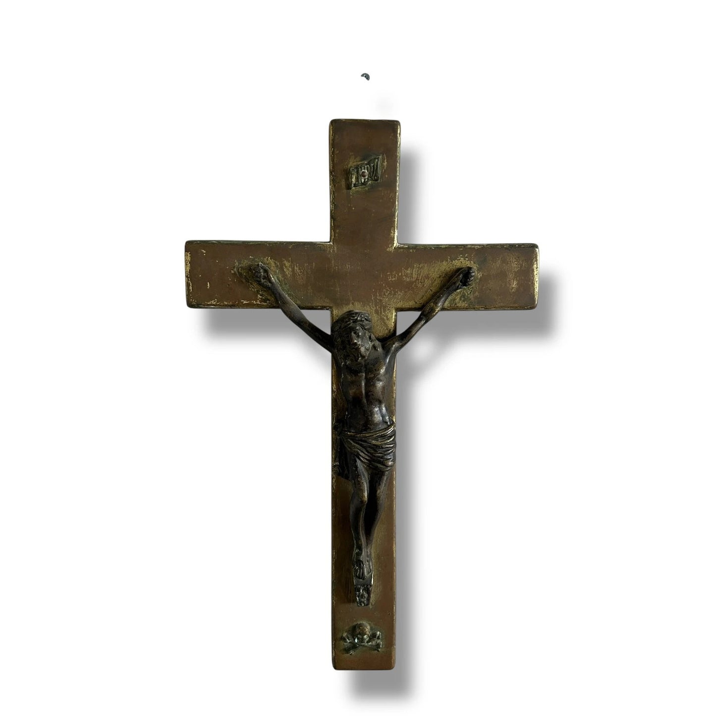 Antique Large Brass Jesus Christ Crossbones Crucifix