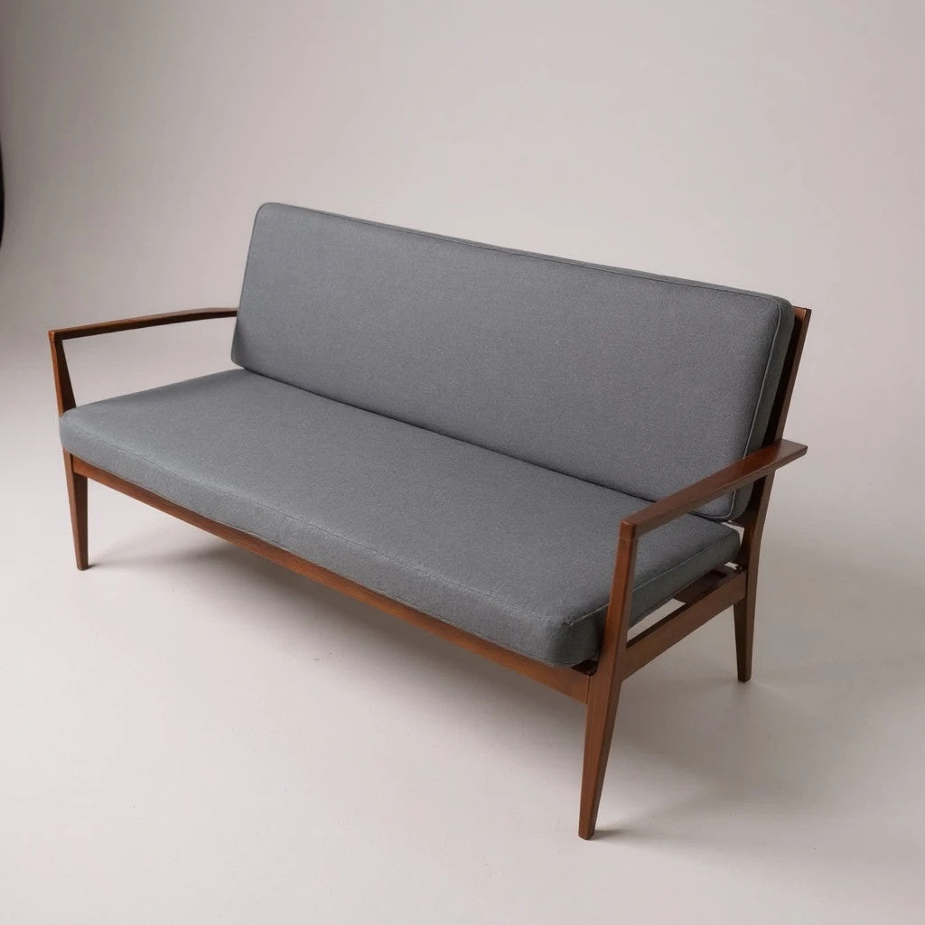 Ole Wanscher Three-Seat Sofa – Mid-Century Danish Modern Teak Frame & Blue Upholstery