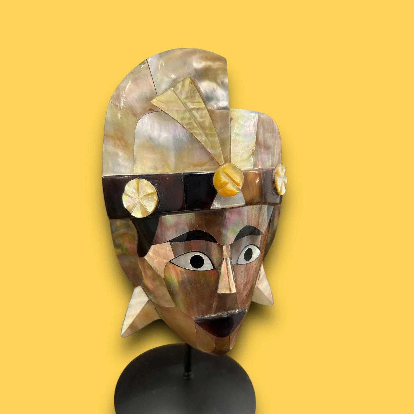 Vintage 1970s Mother of Pearl Shell African Mask