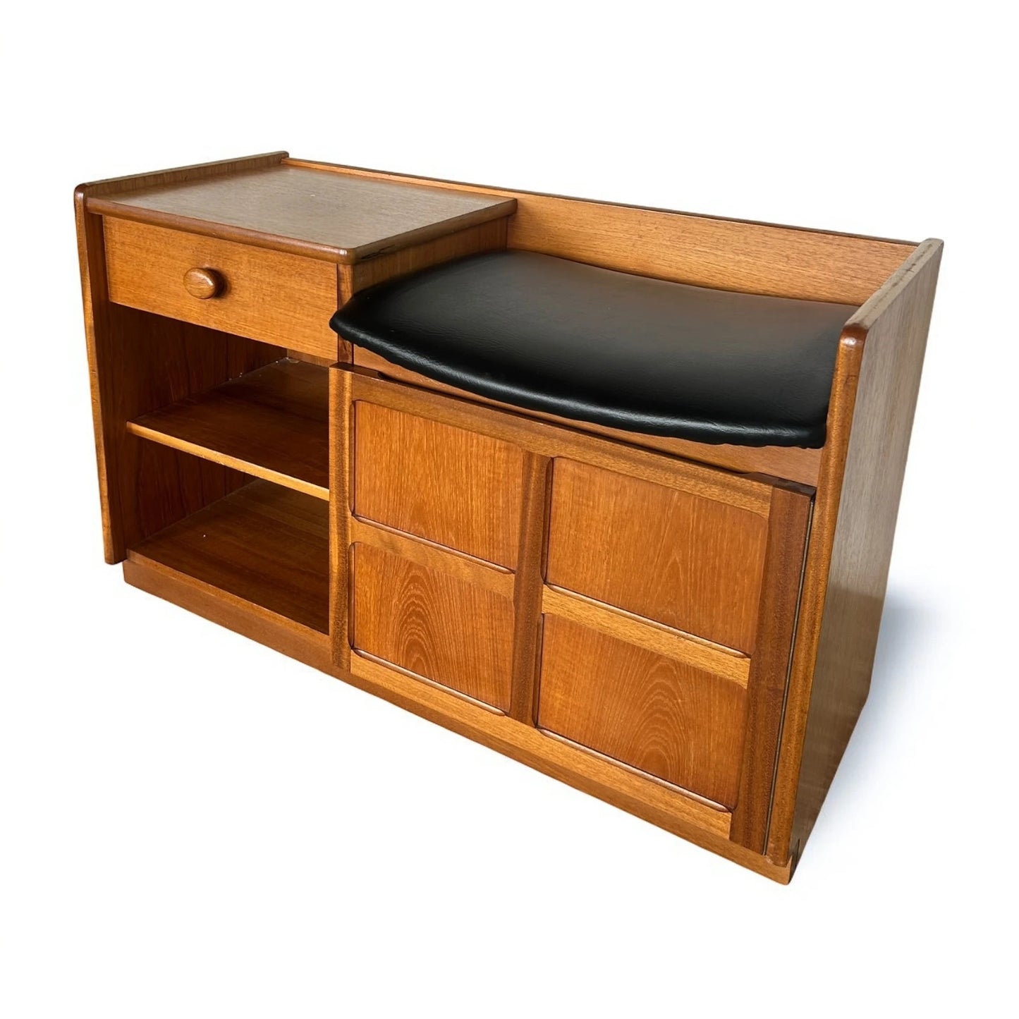 Mid Century Modern Teak and Black Vinyl Nathan Telephone Table