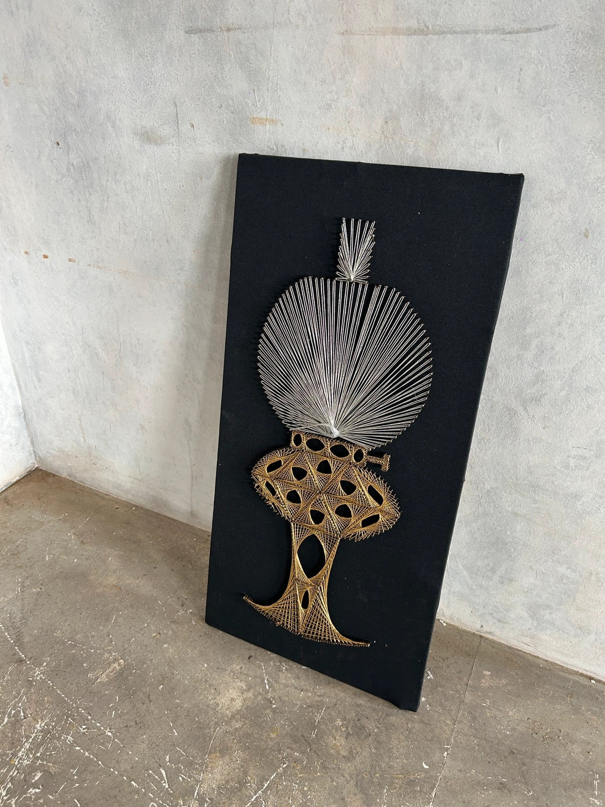 Mid Century Modern Black and Gold Oil Lamp String Artwork