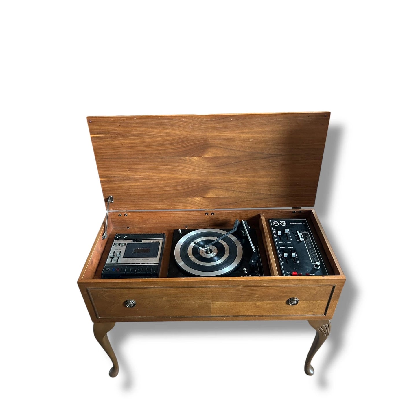 Vintage Ambassador Radiogram in Teak | 1970s Stereo Turntable, Cassette & Tuner