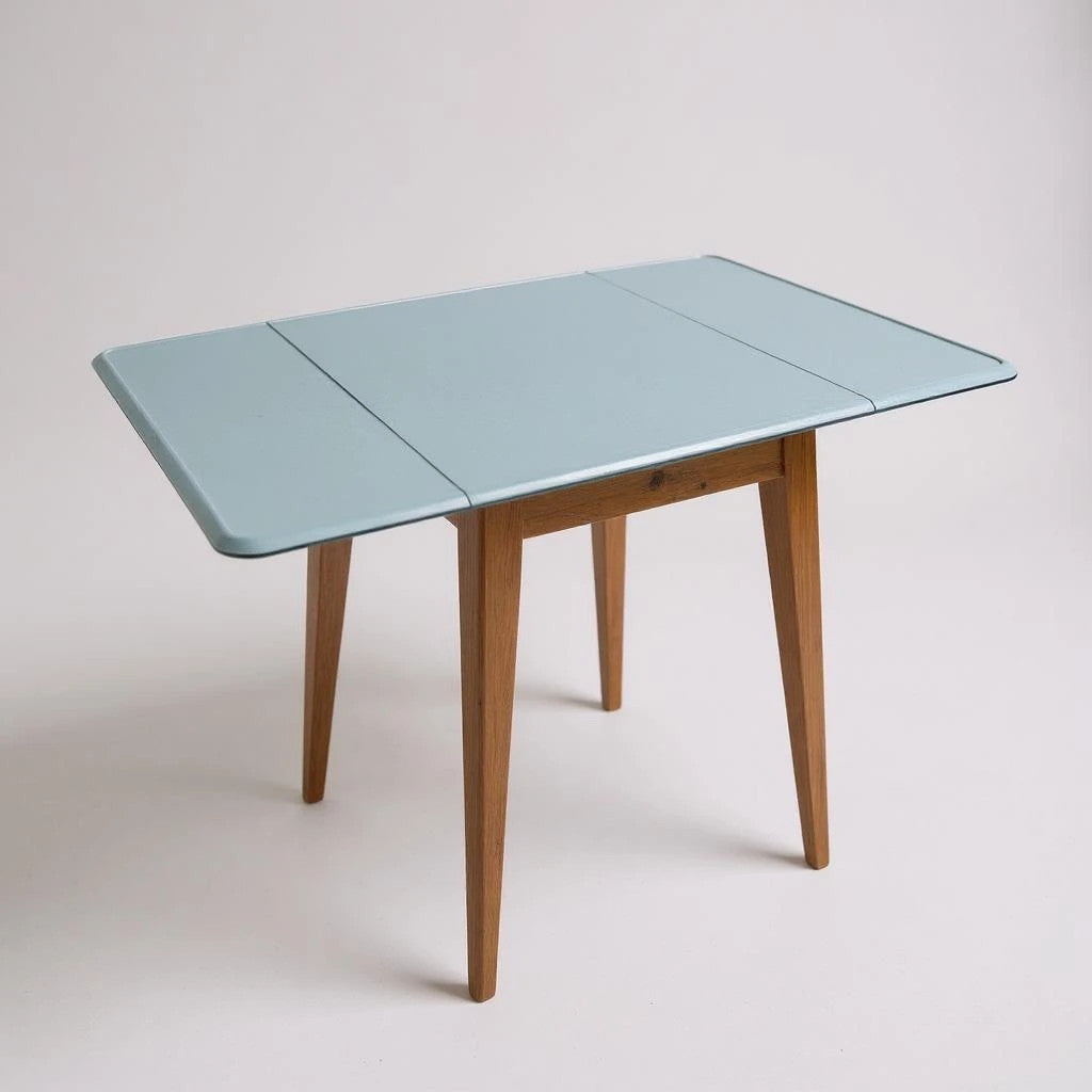 Mid Century Modern Blue Formica Dining Table and White Stools Dining Set