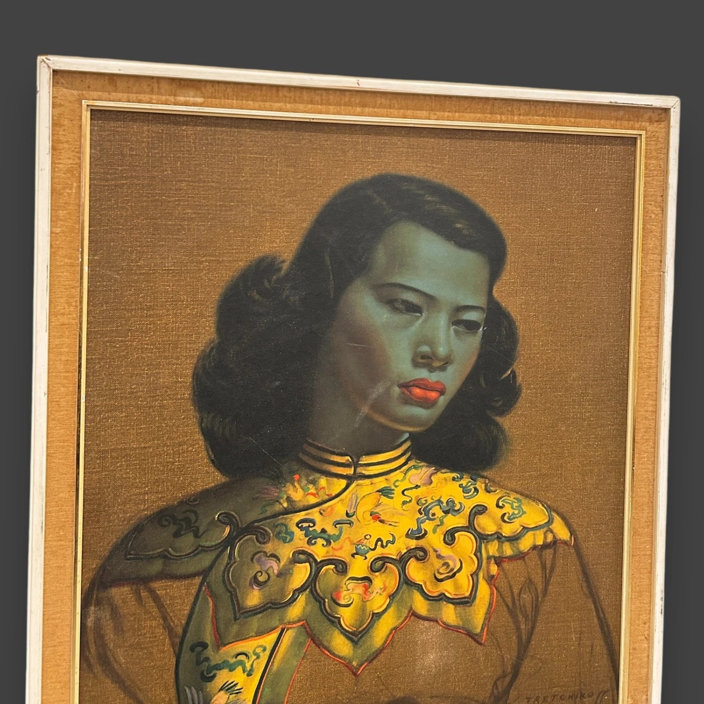 Vintage 1960s The Chinese Girl The Green Lady Tretchikoff Framed Picture