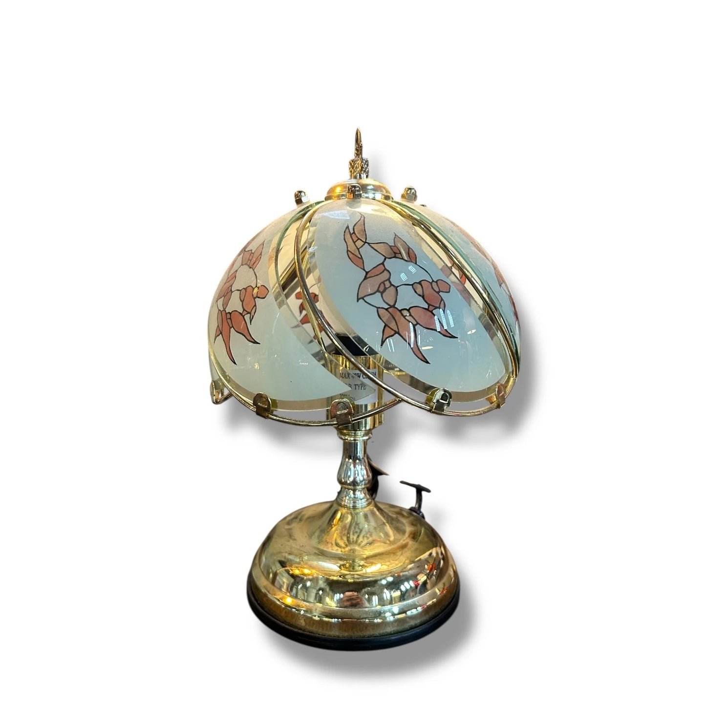 Mid Century Modern Brass Kipfold Limited Tiffany style Glass Shade Lamp