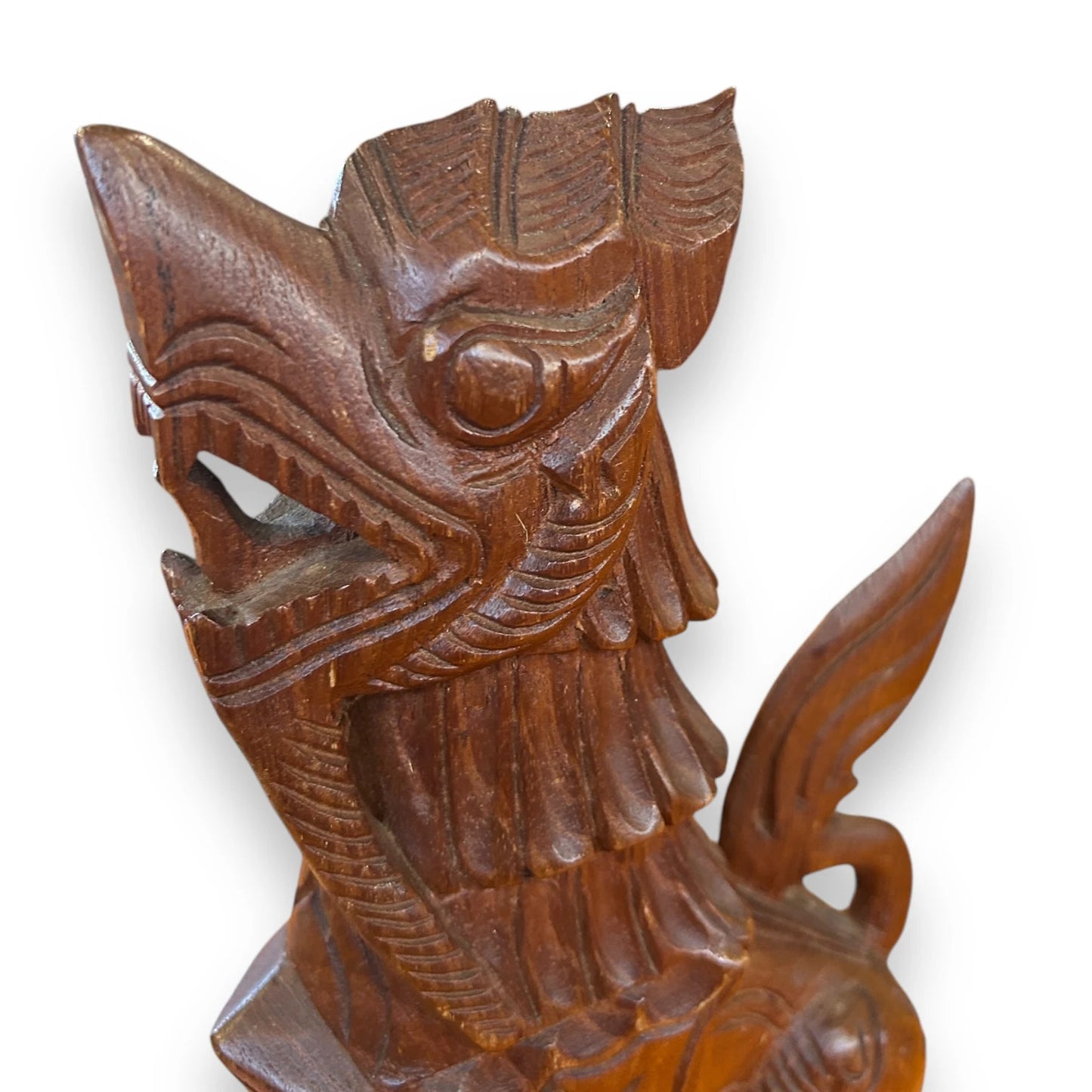 Vintage 1960s Carved Wood Chinese Foo Dog Statue
