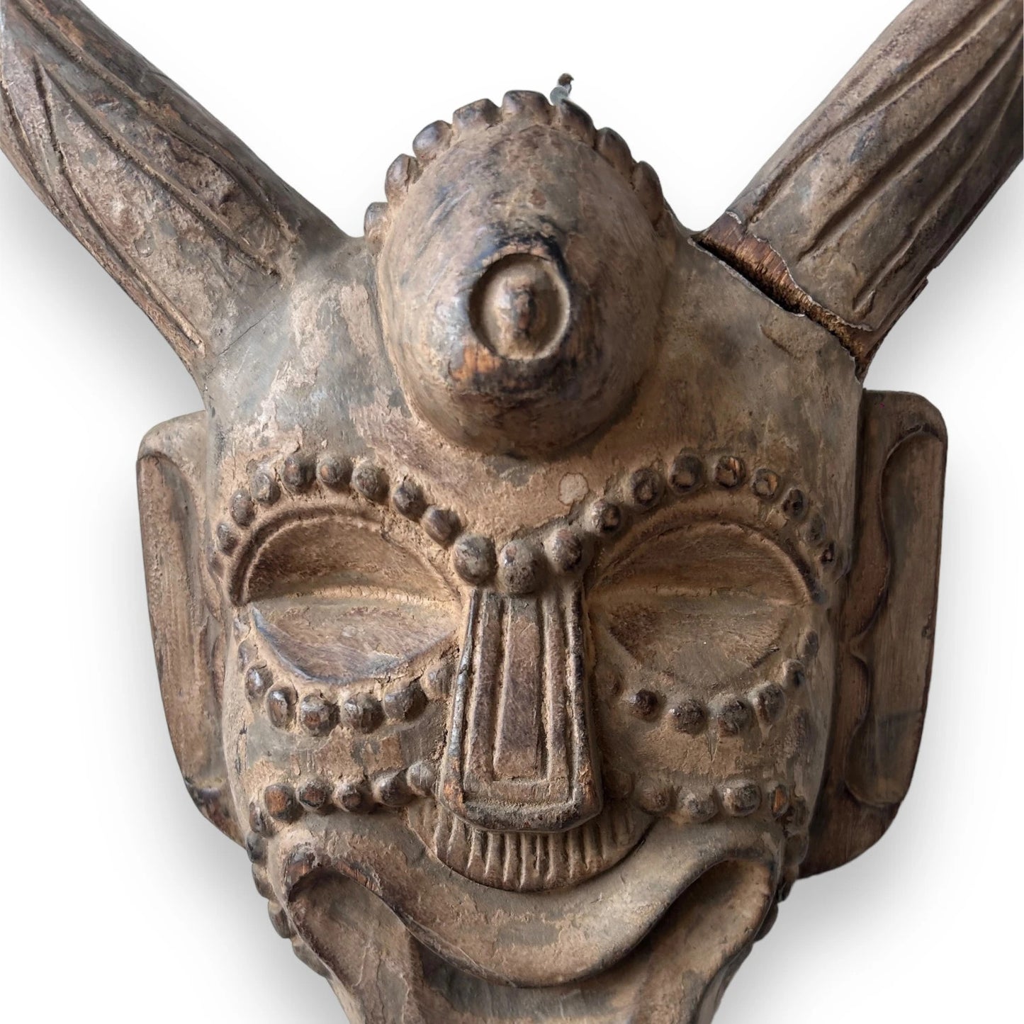 Vintage carved wood demon wall mask