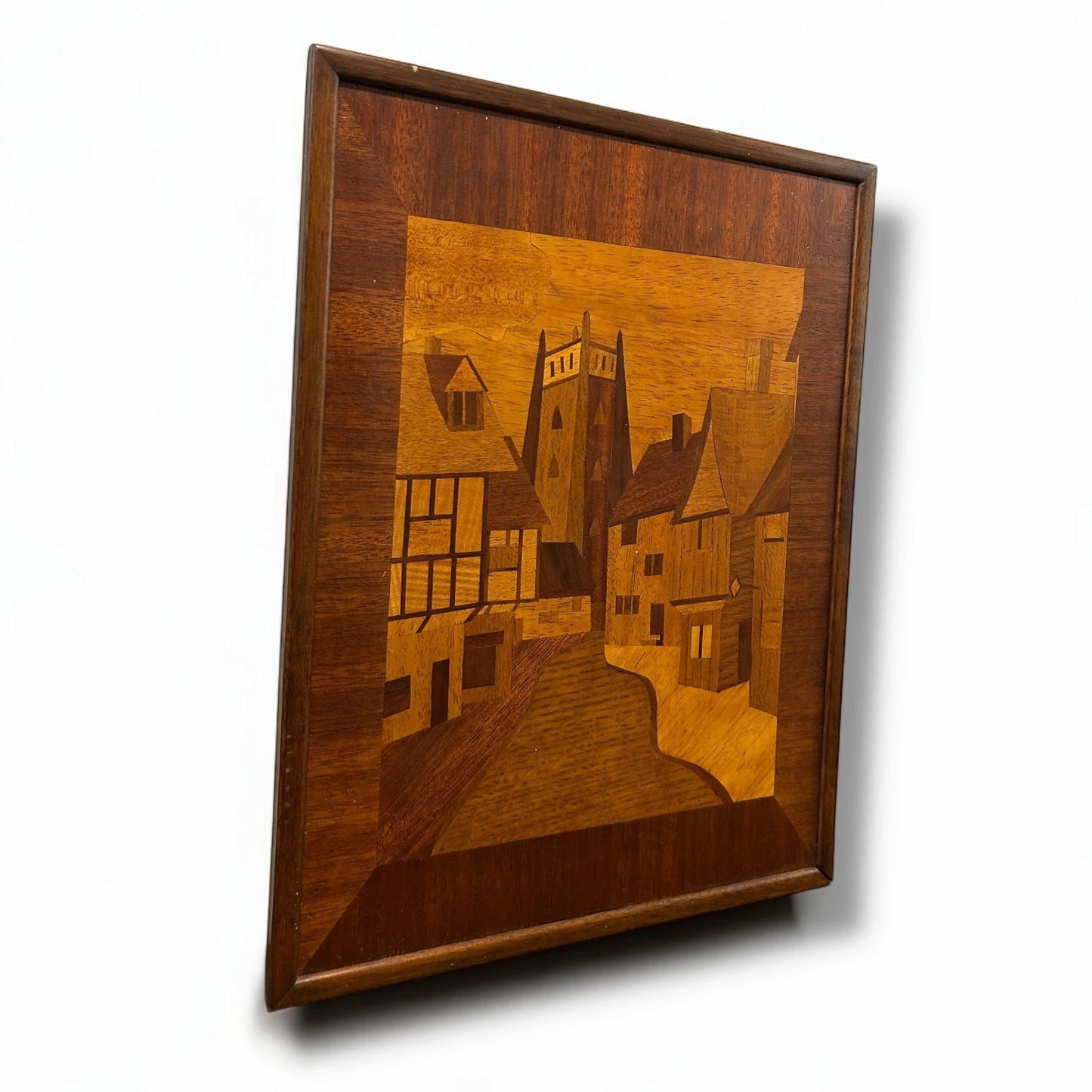 Mid Century Wood Inlaid Marquetry Wood Panel