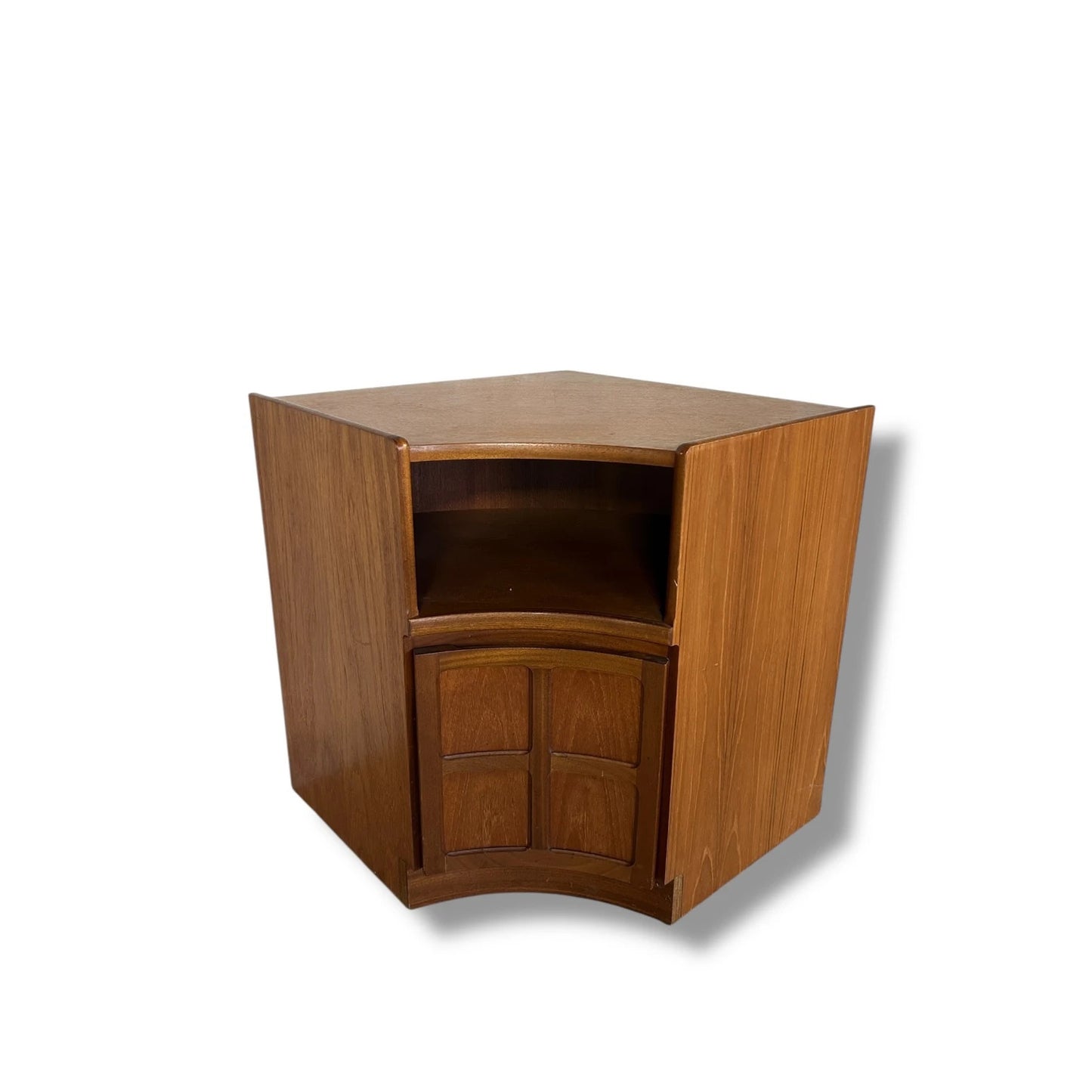 Mid Century Modern Nathan Squares Panelling Teak Corner Cabinet