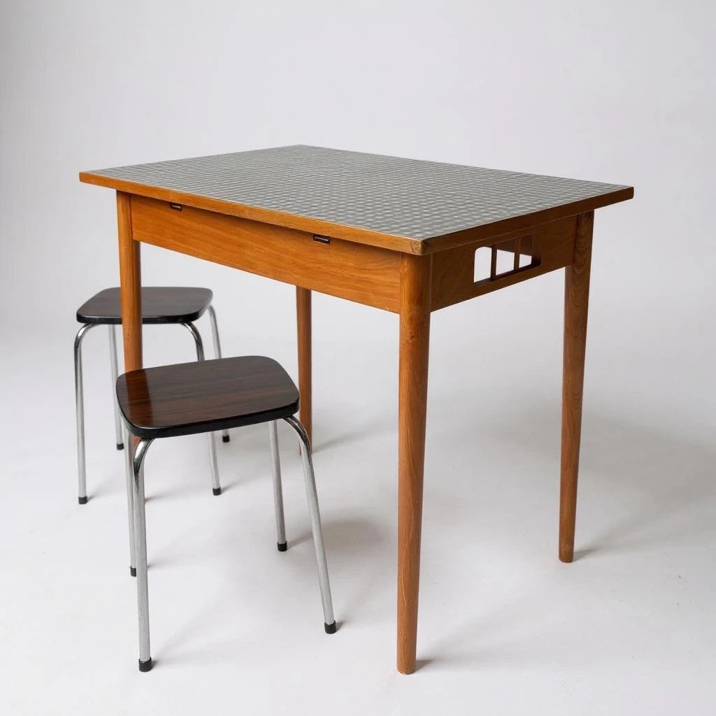 Mid Century Modern Checkered Formica Top Kitchen Dining Table
