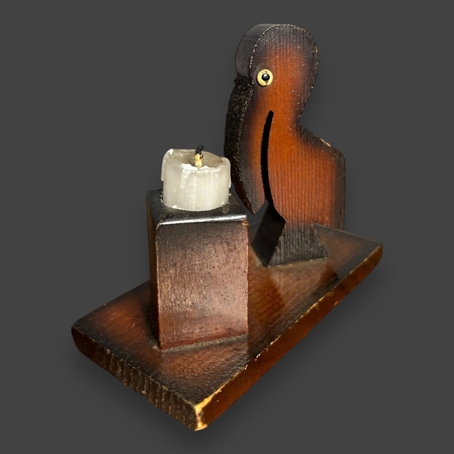 Mid Century Wood Pelican Candle Holder