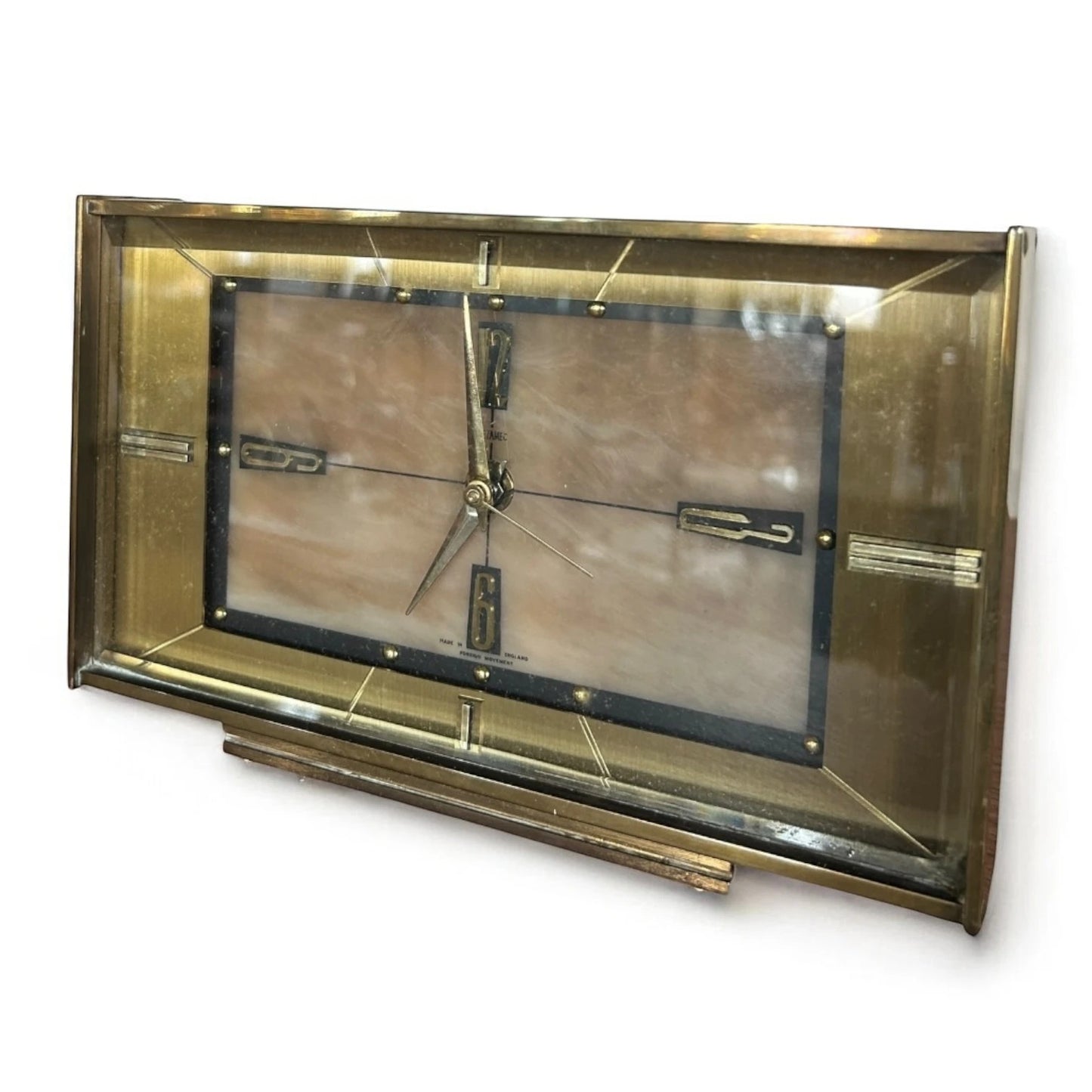 Mid Century Modern Metamec Brass and Lucite Marble Table Clock