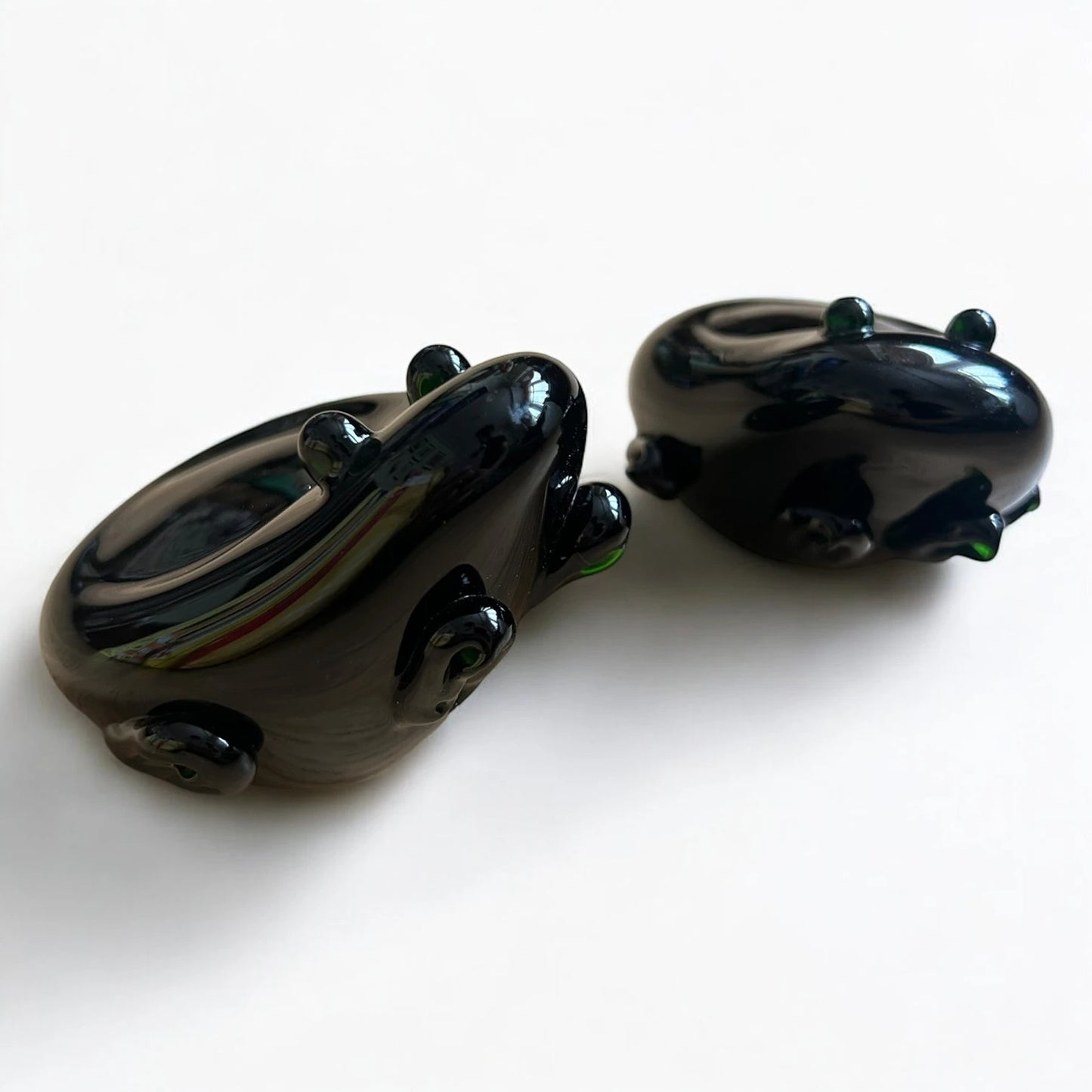 Mid Century Modern Emerald Green Glass Frogs Art Sculpture