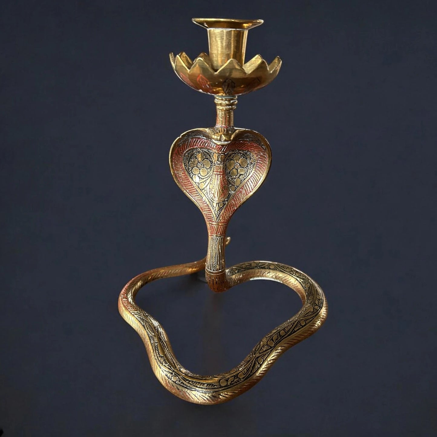 Mid Century Persian Brass Conra Snake Candlestick Holder